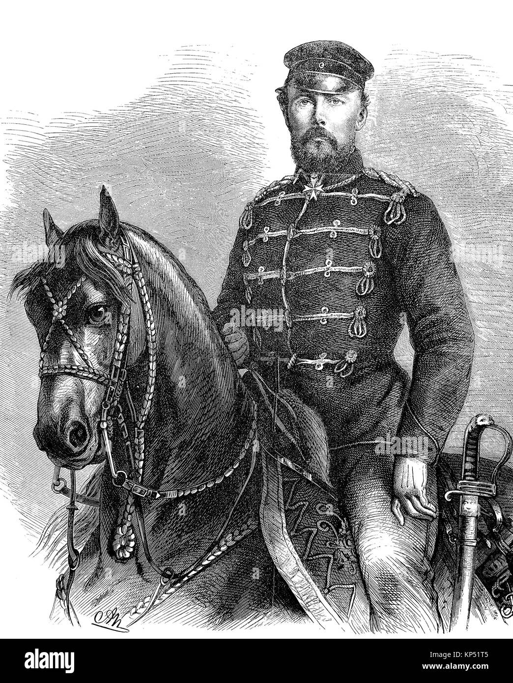 Prinz Friedrich Carl Nicolaus von Preußen, März 20, 1828 - Juni 15, 1885, war ein preußischer Prinz und allgemein, Zeit des Deutsch-Französischen Krieges oder der deutsch-französische Krieg, Deutsch-Franzoesischer Krieg, 1870-1871, digitale Verbesserte Reproduktion eines original Holzschnitt von 1871 Stockfoto