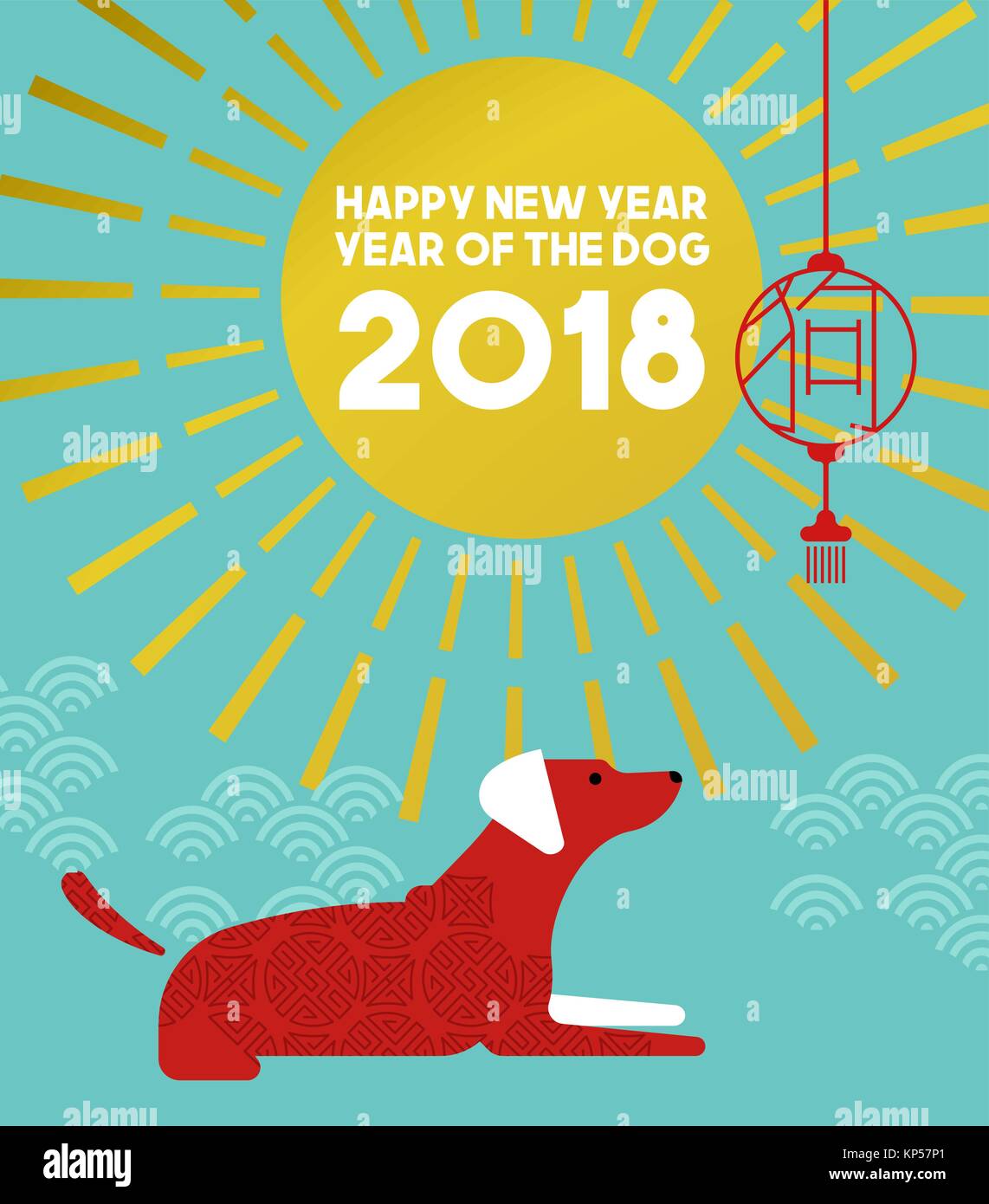 Chinesisches neues Jahr des Hundes 2018 Abbildung im modernen Stil mit traditionellen asiatischen Ornamenten und Dekoration. EPS 10 Vektor. Stock Vektor