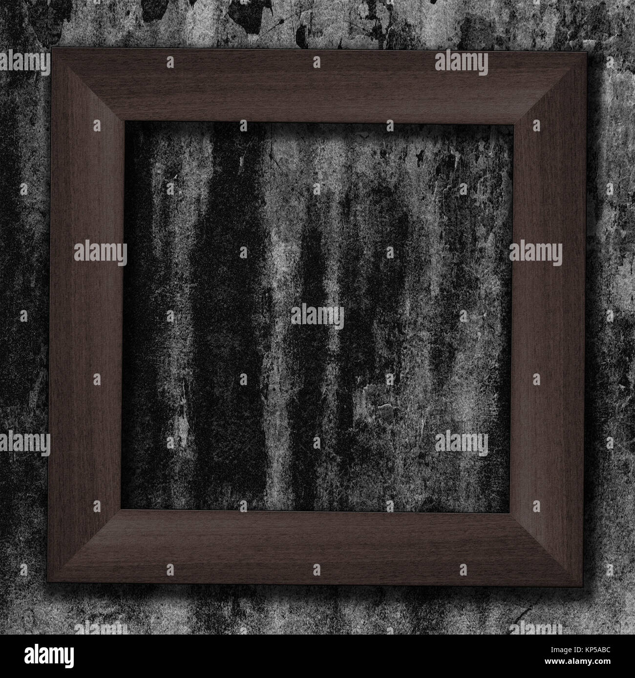 Leere Holz Rahmen an der schwarzen Wand Stockfoto