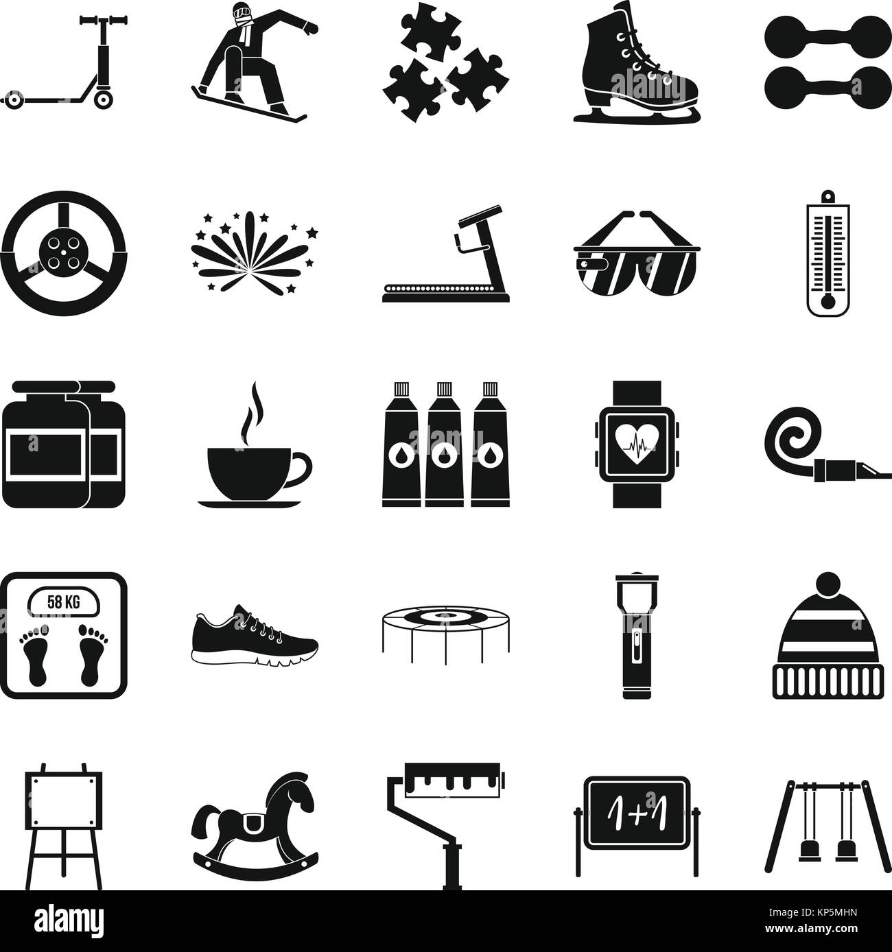 Aktivitäten für Kinder Symbole gesetzt, einfachen Stil Stock Vektor