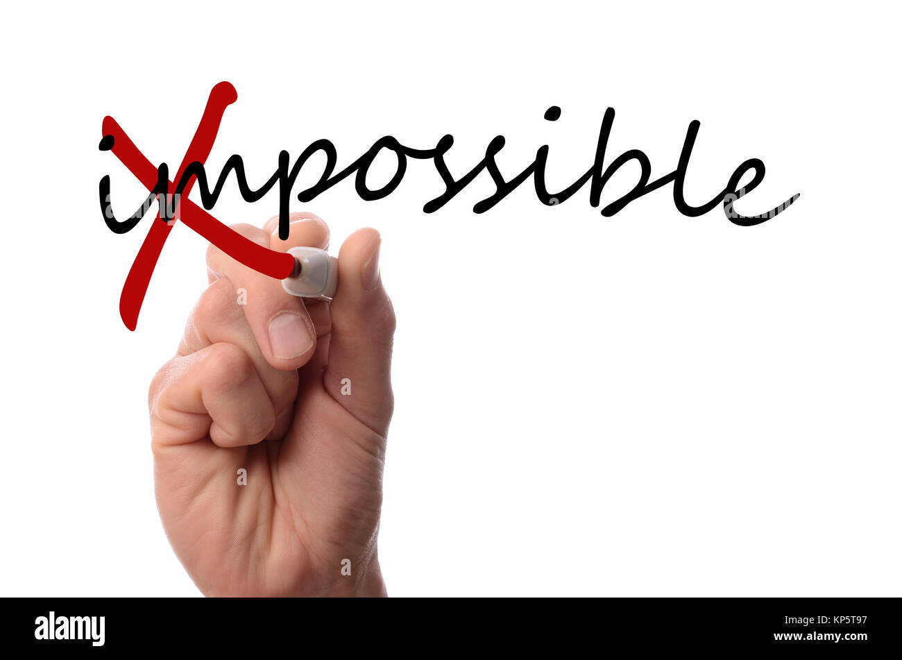 Hand mit rotem Stift schreiben möglich Stockfoto