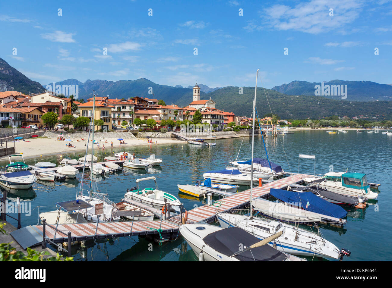 Hafen in Feriolo, Lago Maggiore, Italienische Seen, Piemont, Italien Stockfoto