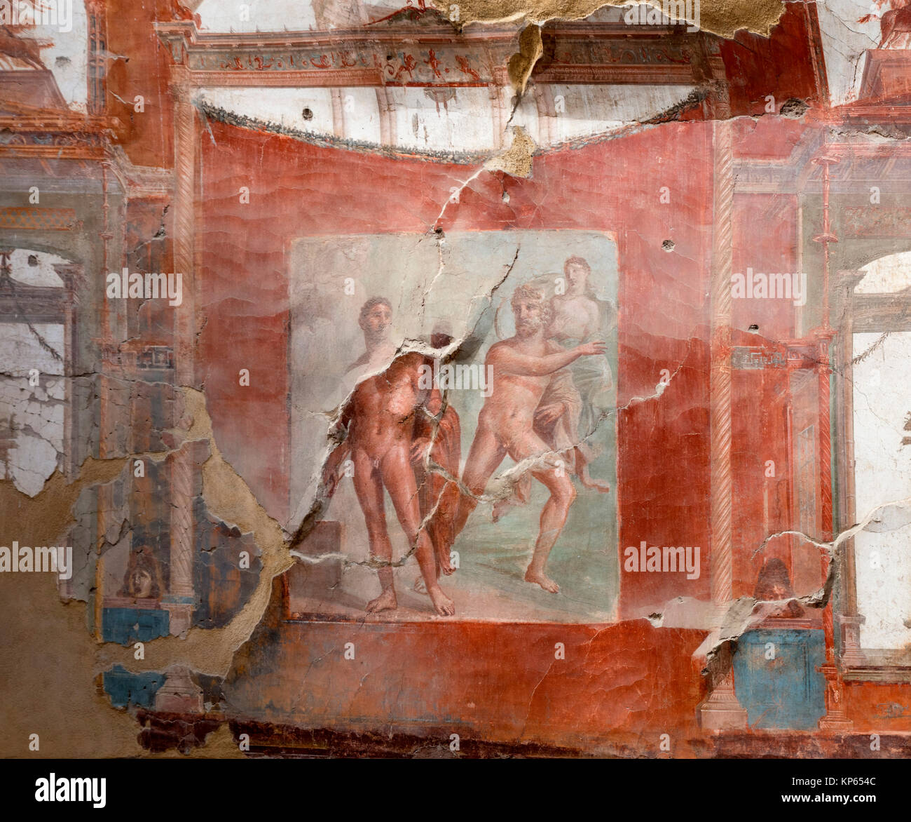 Wandmalerei mit der Darstellung der Wettbewerb zwischen Herkules und den Fluss Achelous um die Hand von Deianira, Hochschule der Augustales, Herculaneum, Italien Stockfoto