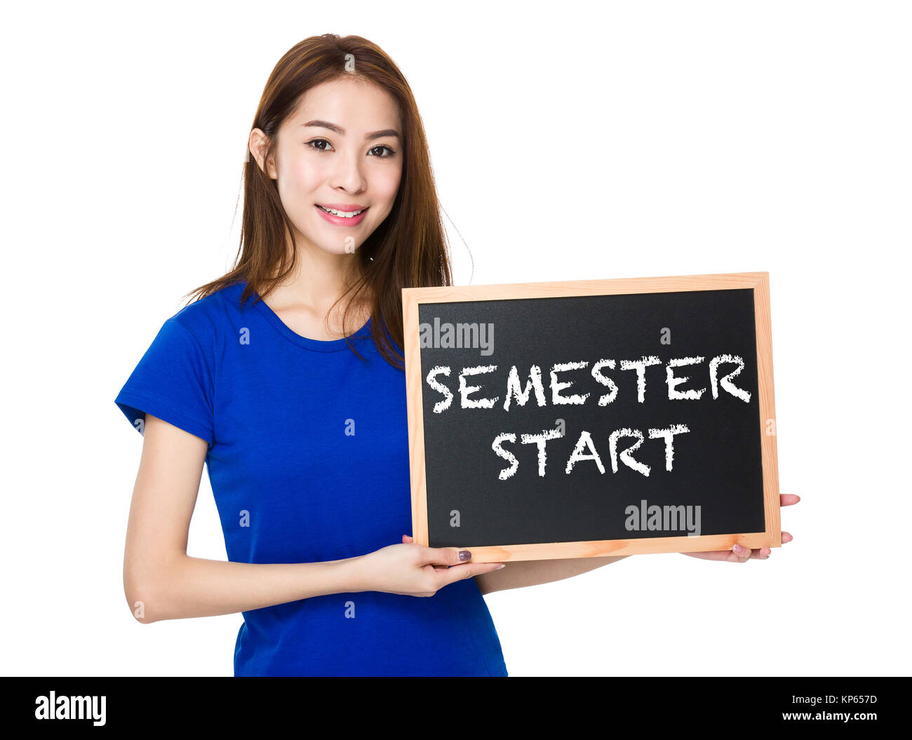 Schüler halten mit hölzernen Tafel zeigt semester Start an Bord