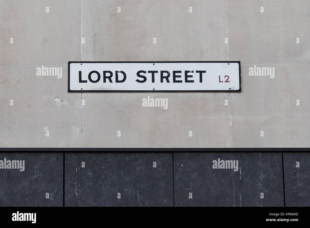 Lord Street L2 Zeichen in Liverpool, Großbritannien Stockfoto