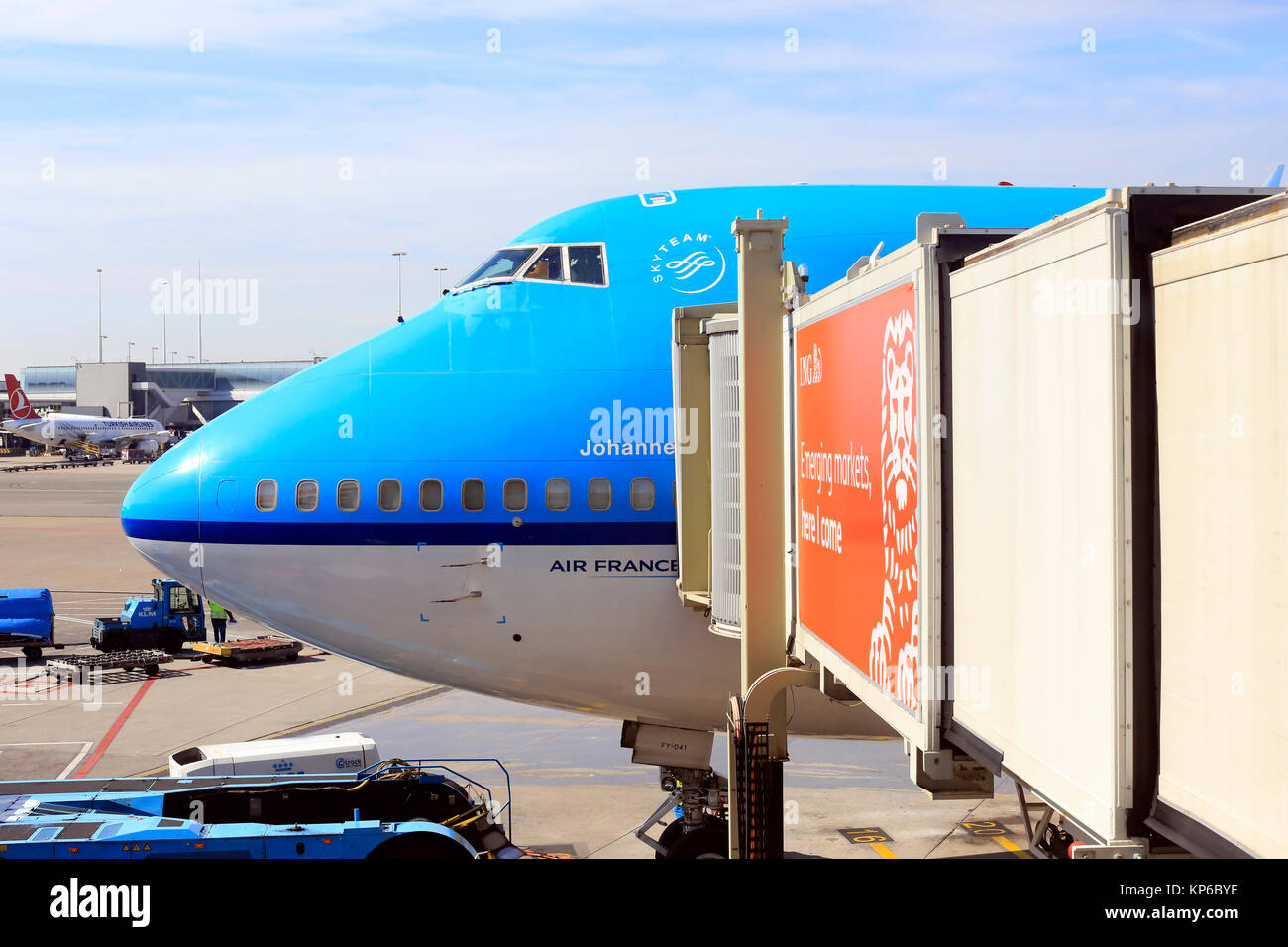 Vom Flughafen Schiphol. KLM Boeing 747. Amsterdam. Stockfoto