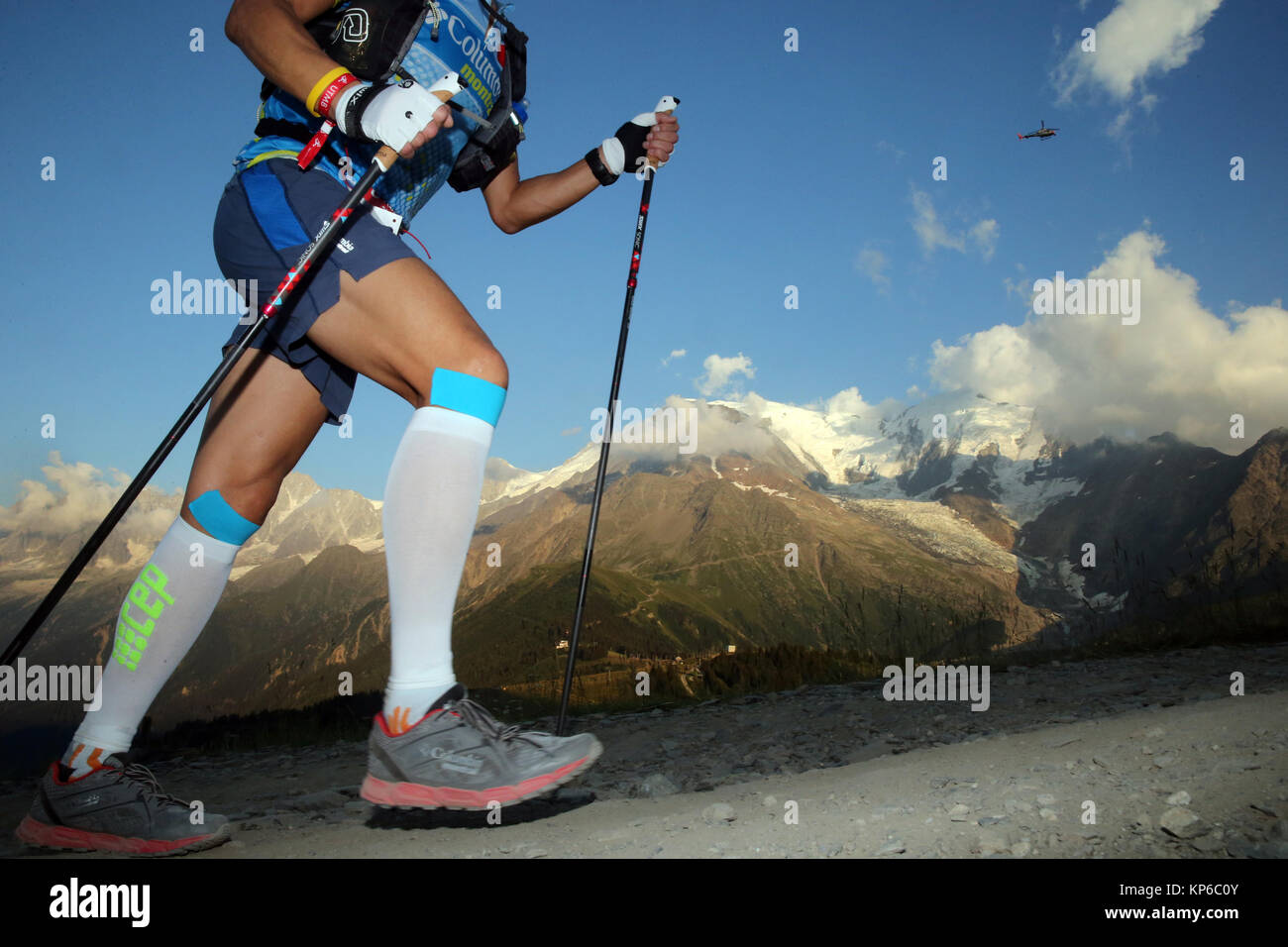 Der ultra-trail du Mont Blanc. Eine einstufige Berg ultramarathon in den Alpen. Stockfoto