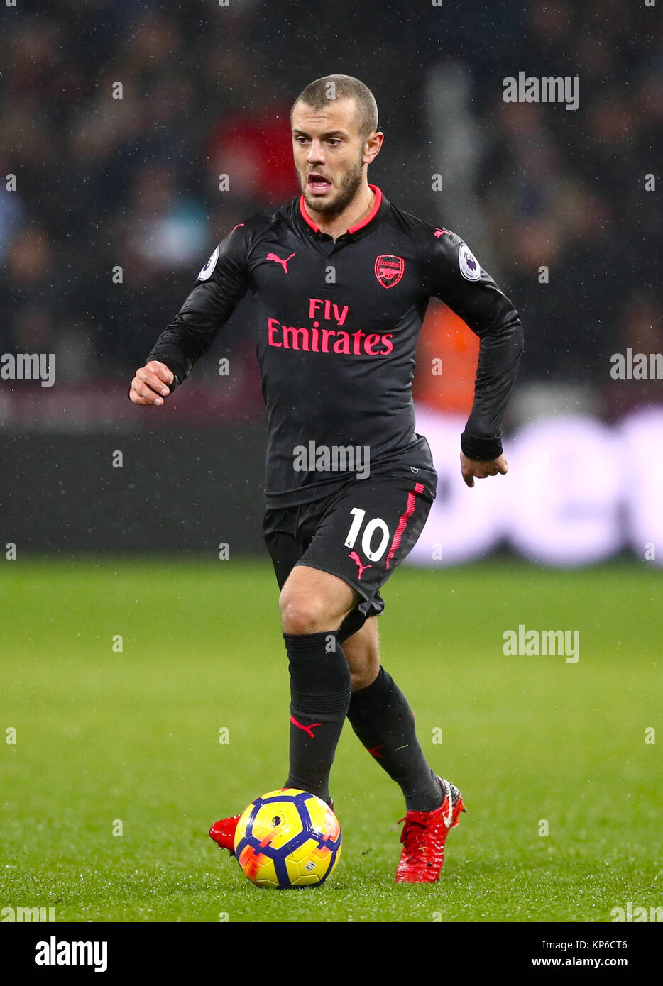 Jack Wilshere von Arsenal während des Spiels der Premier League im Londoner Stadion. DRÜCKEN SIE VERBANDSFOTO. Bilddatum: Mittwoch, 13. Dezember 2017. Siehe PA Geschichte FUSSBALL West Ham. Das Foto sollte lauten: John Walton/PA Wire. EINSCHRÄNKUNGEN: Keine Verwendung mit nicht autorisierten Audio-, Video-, Daten-, Fixture-Listen, Club-/Liga-Logos oder „Live“-Diensten. Online-in-Match-Nutzung auf 75 Bilder beschränkt, keine Videoemulation. Keine Verwendung in Wetten, Spielen oder Veröffentlichungen für einzelne Vereine/Vereine/Vereine/Spieler. Stockfoto