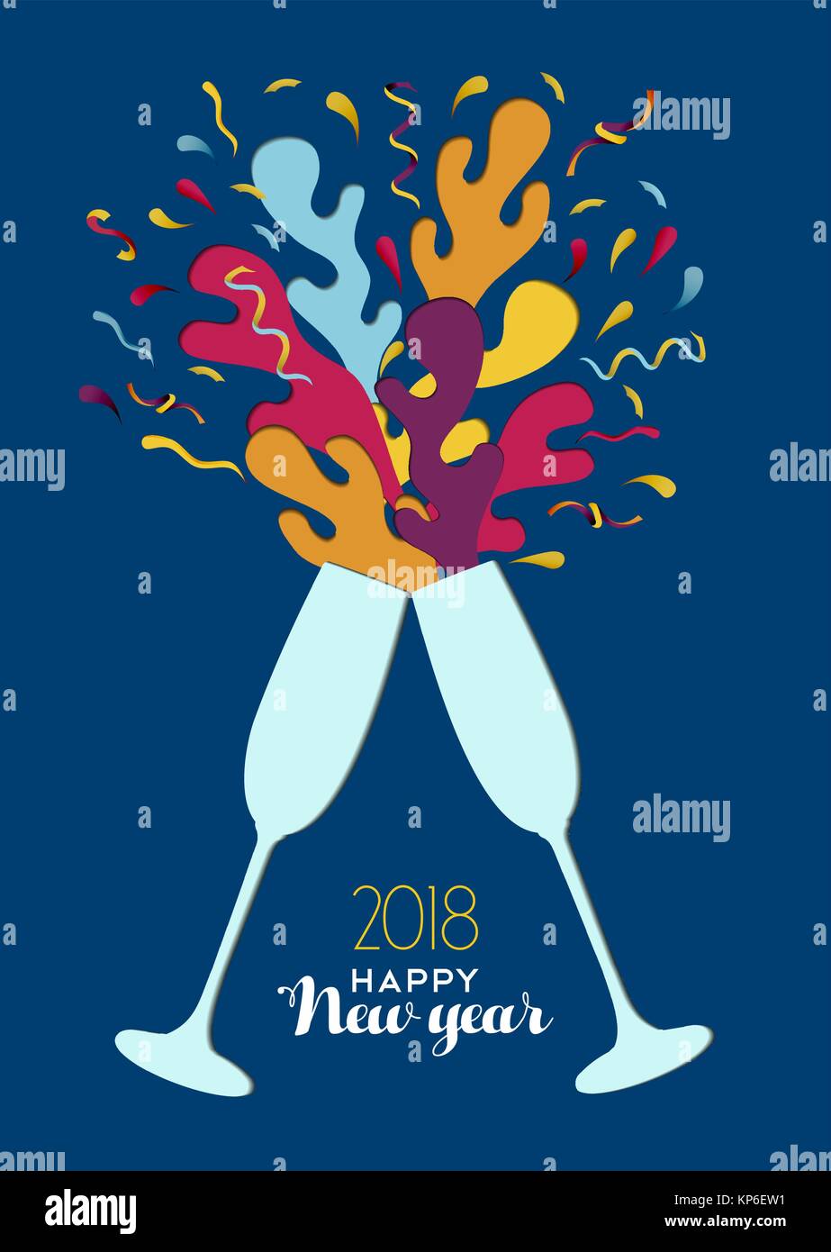 Frohes Neues Jahr 2018 Abbildung: party Toast mit bunten Konfetti Explosion. Ideal für Urlaub Grußkarte oder Party Einladung. EPS 10 Vektor. Stock Vektor