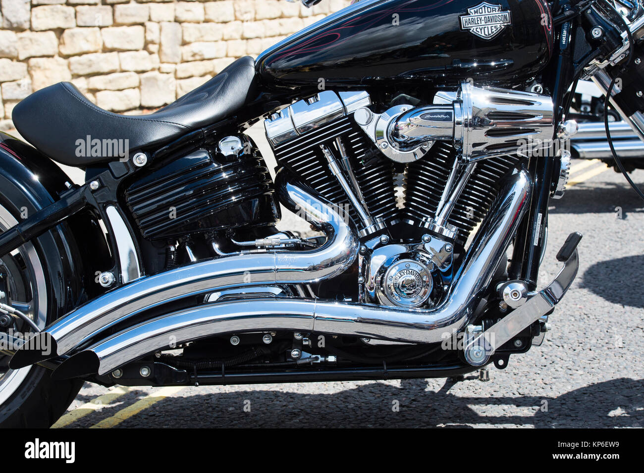 Harley Davidson softail Motorrad v-twin Motor detail. Großbritannien Stockfoto