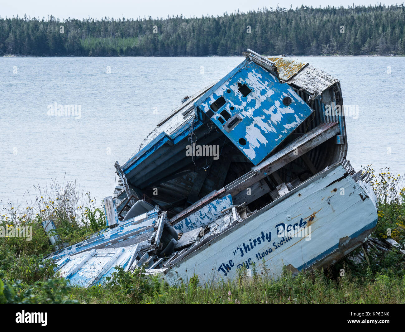 Verlassene Boot, Marie Joseph, Nova Scotia, Kanada. Stockfoto