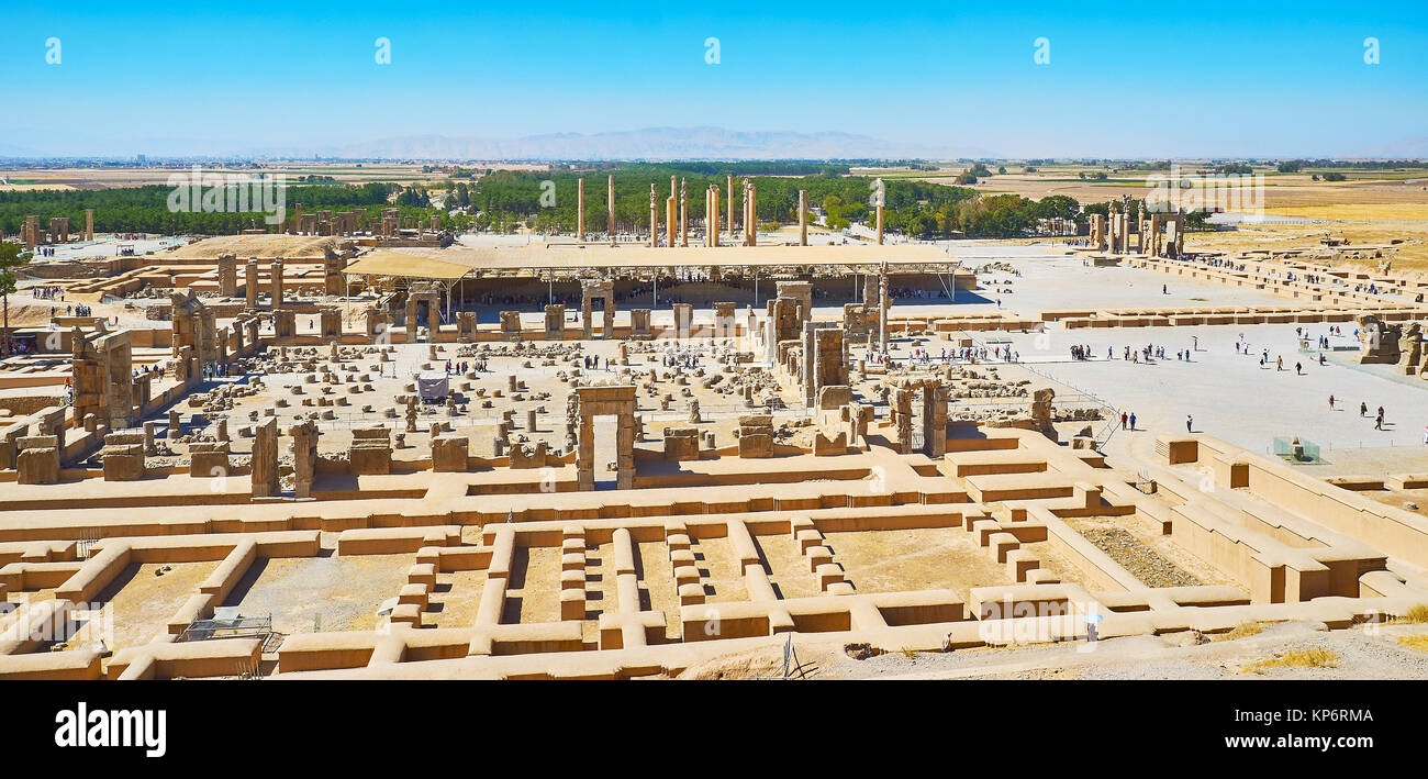 Die Luftaufnahme von Objekten von Persepolis archäologische Stätte, der Iran. Stockfoto