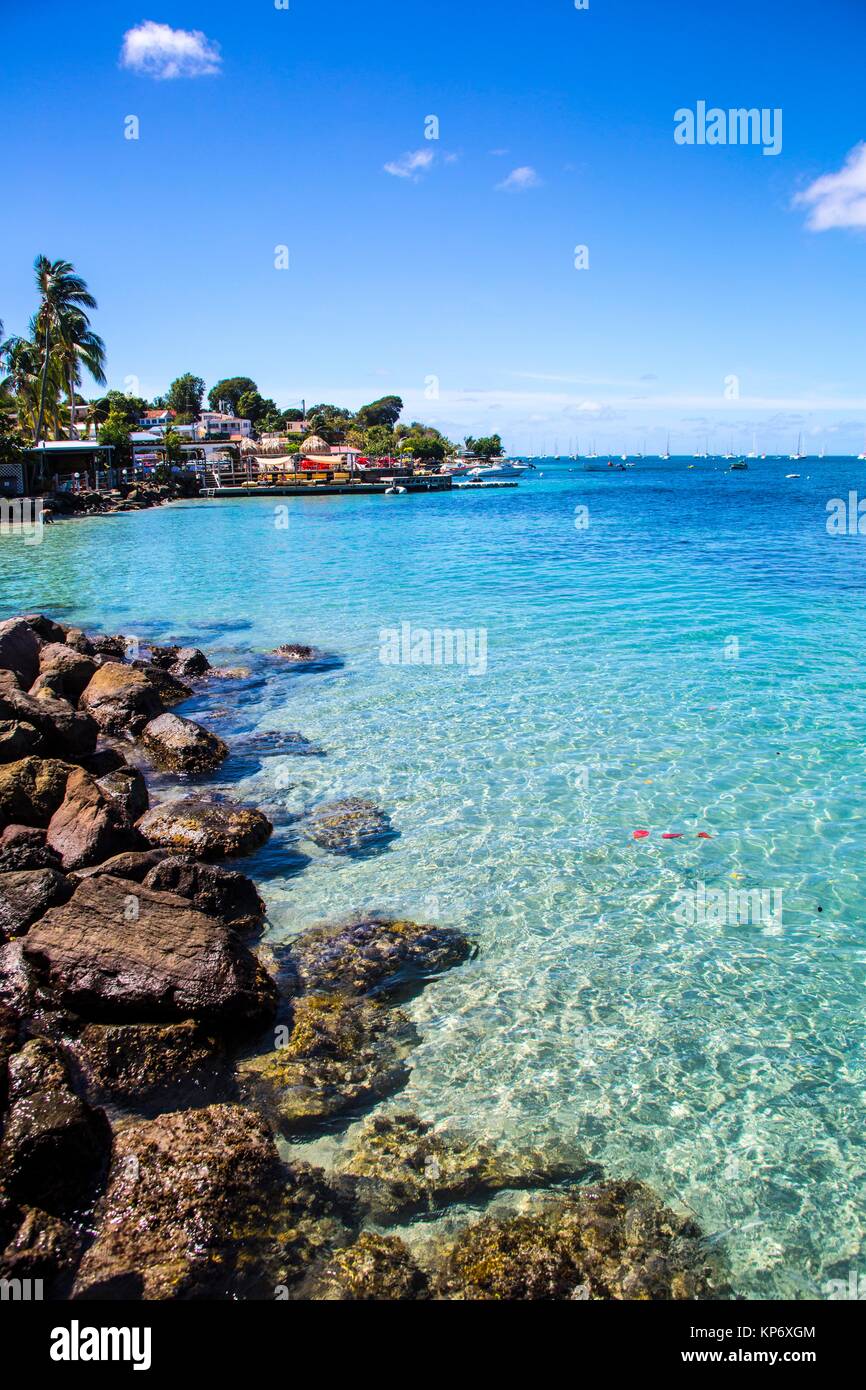 Wunderschöne blaue Meer durch transparentes Wasser im Süden von Martinique. Karibik Stockfoto