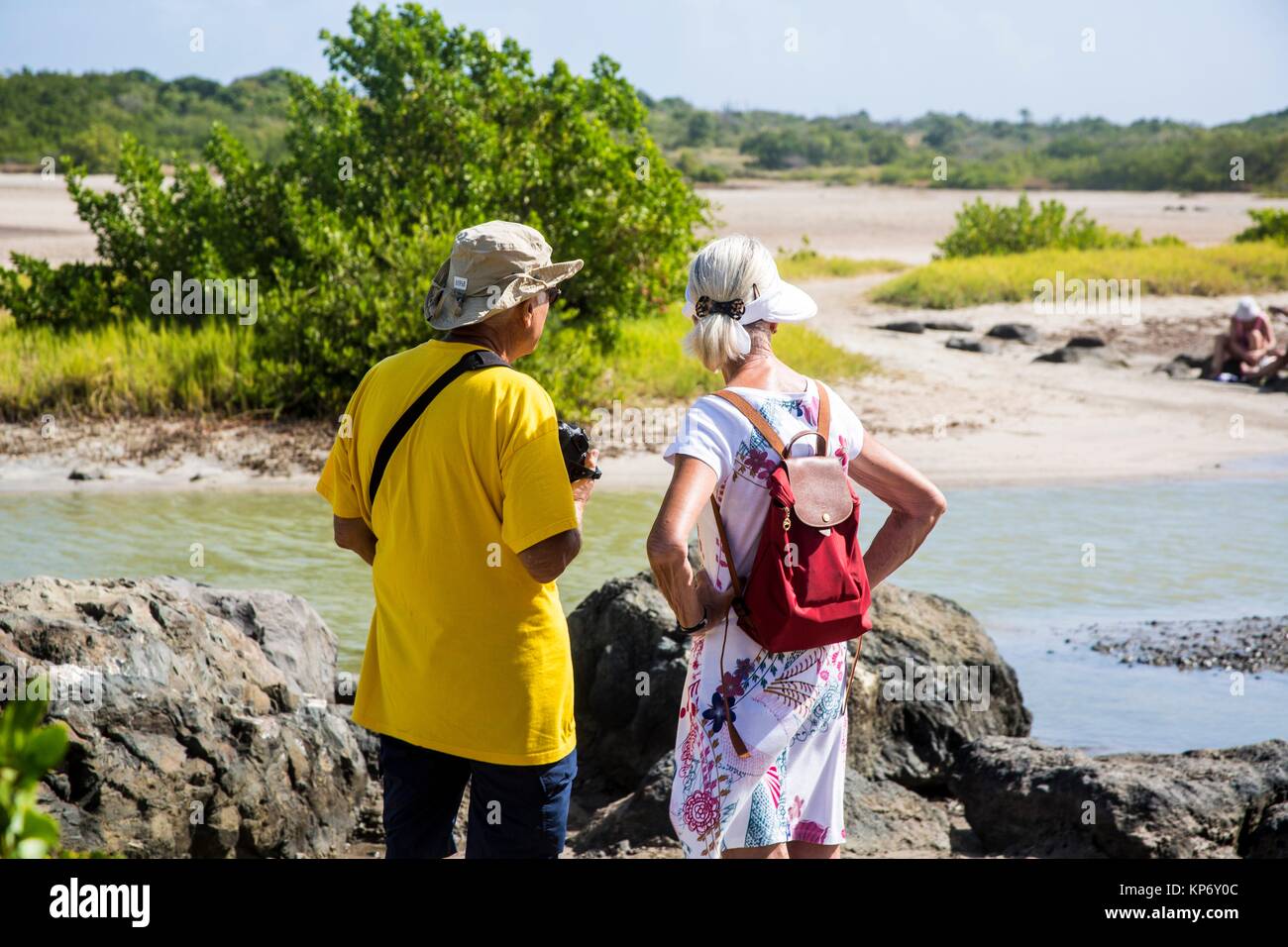 Gruppe der Wanderer die Savane de Versteinerungen 18 km Wanderung entlang der Strand im Süden von Martinique. Stockfoto