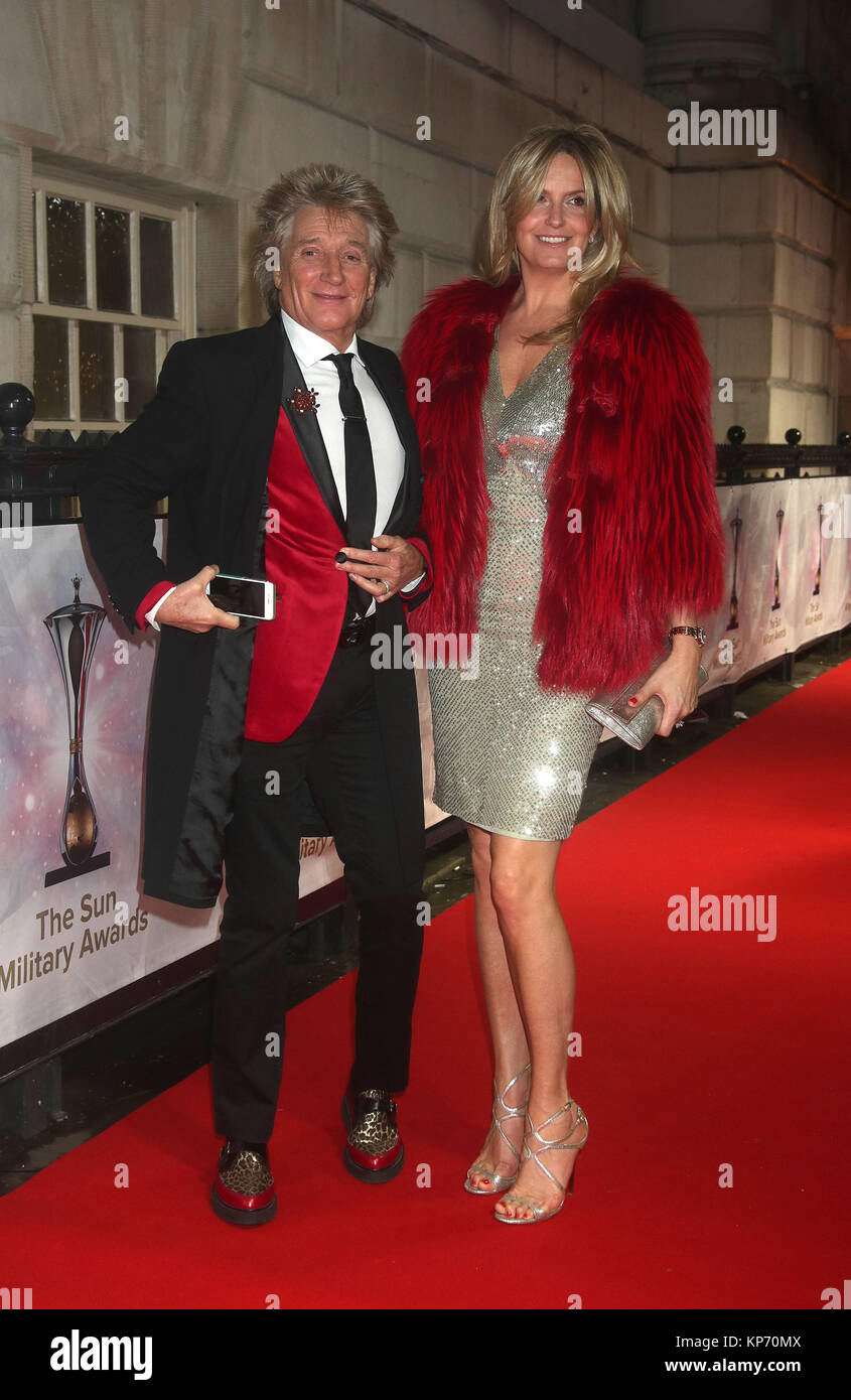 Penny Lancaster und Rod Stewart kommen für die Sonne militärischen Auszeichnungen bei Bankett- Haus in London. Stockfoto