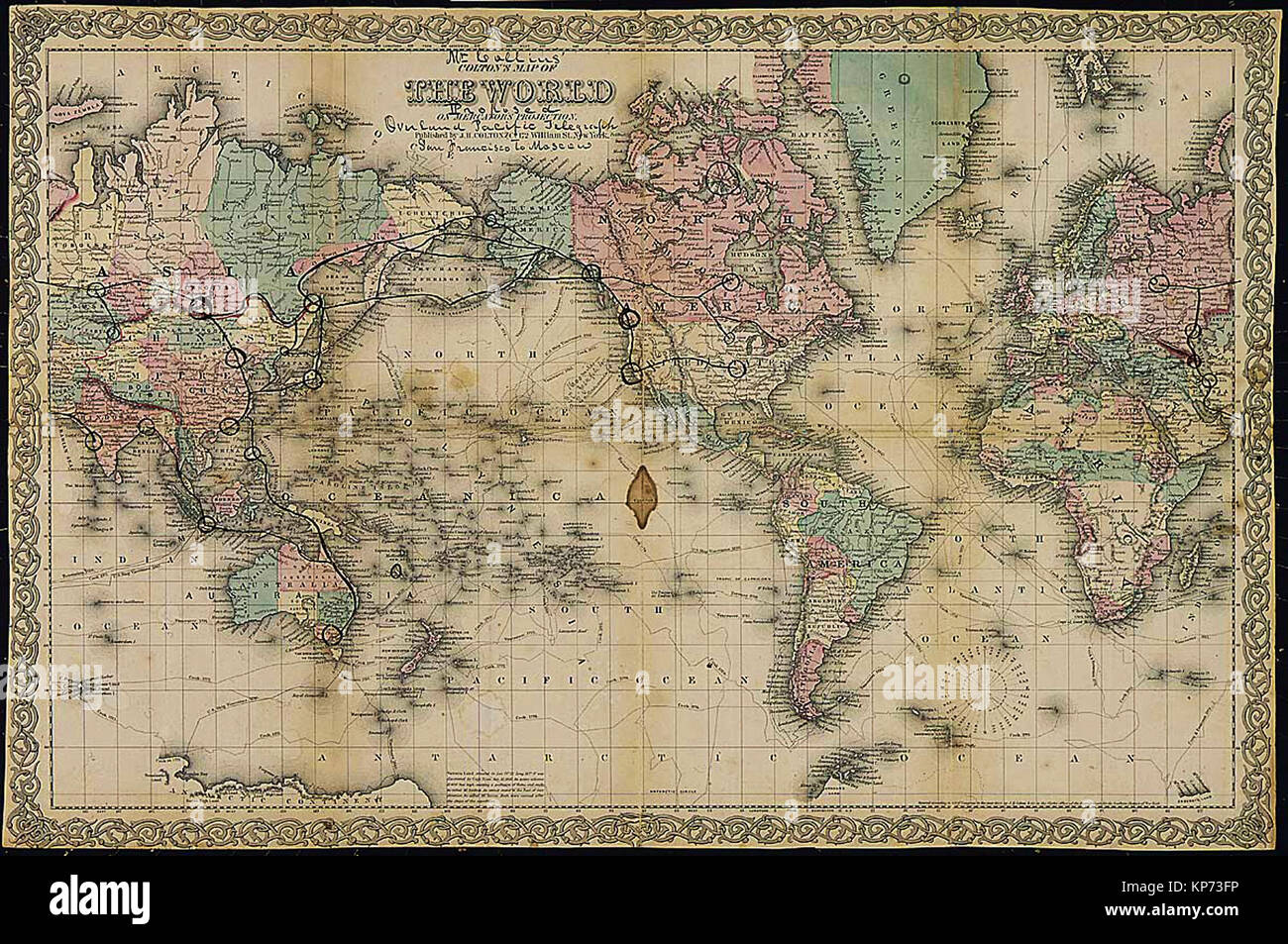 Karte overland Pacific Telegraph von San Francisco nach Moskau, hat der Ausschuß für Handel mit einer Petition für eine Umfrage für telegrafische Linie Stockfoto