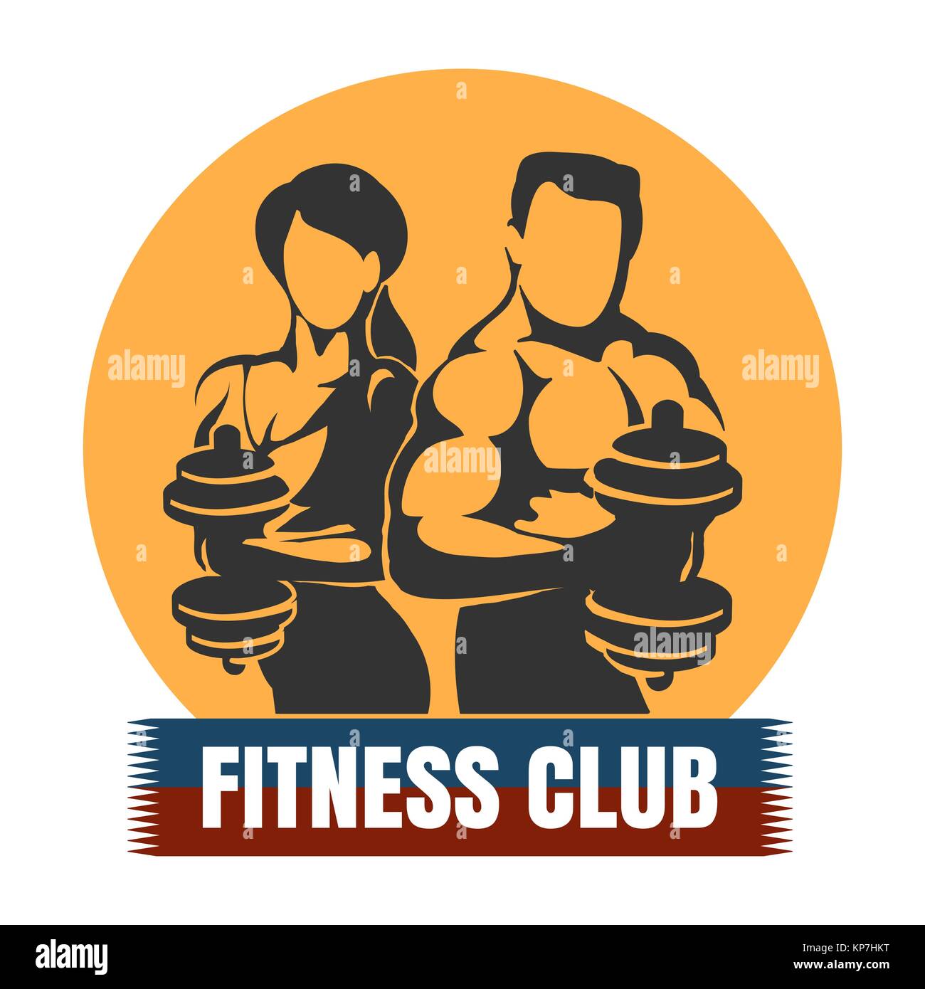 Bodybuilding oder Fitness. Athletischer Mann und Frau mit Gewicht Silhouette. Vector Illustration. Stock Vektor