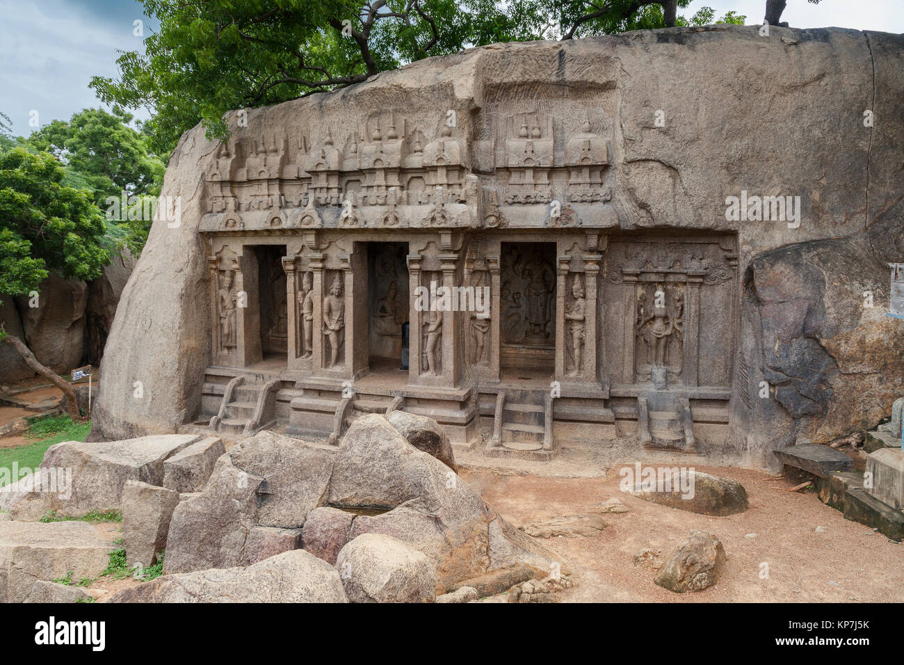 Asien, Indien, Tamil Nadu, Mamallapuram, Thirumoorthi Höhle Stockfoto
