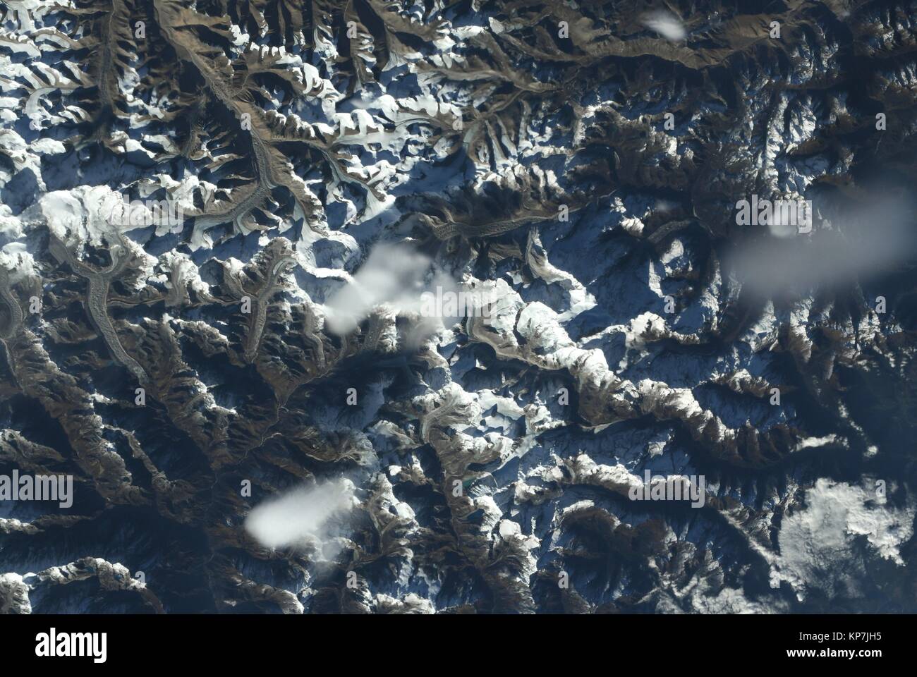 Tag Aussicht auf den Himalaya einschließlich Mt. Zwischen Nepal und Tibet Everest als von der Internationalen Raumstation im Erdorbit. Stockfoto