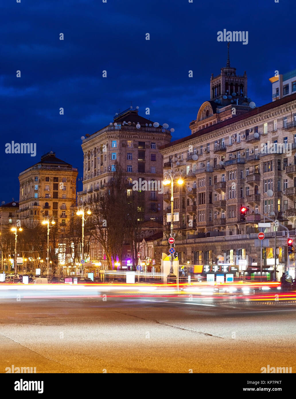 Kreschatik Straße in der Nacht, Kiew Stockfoto