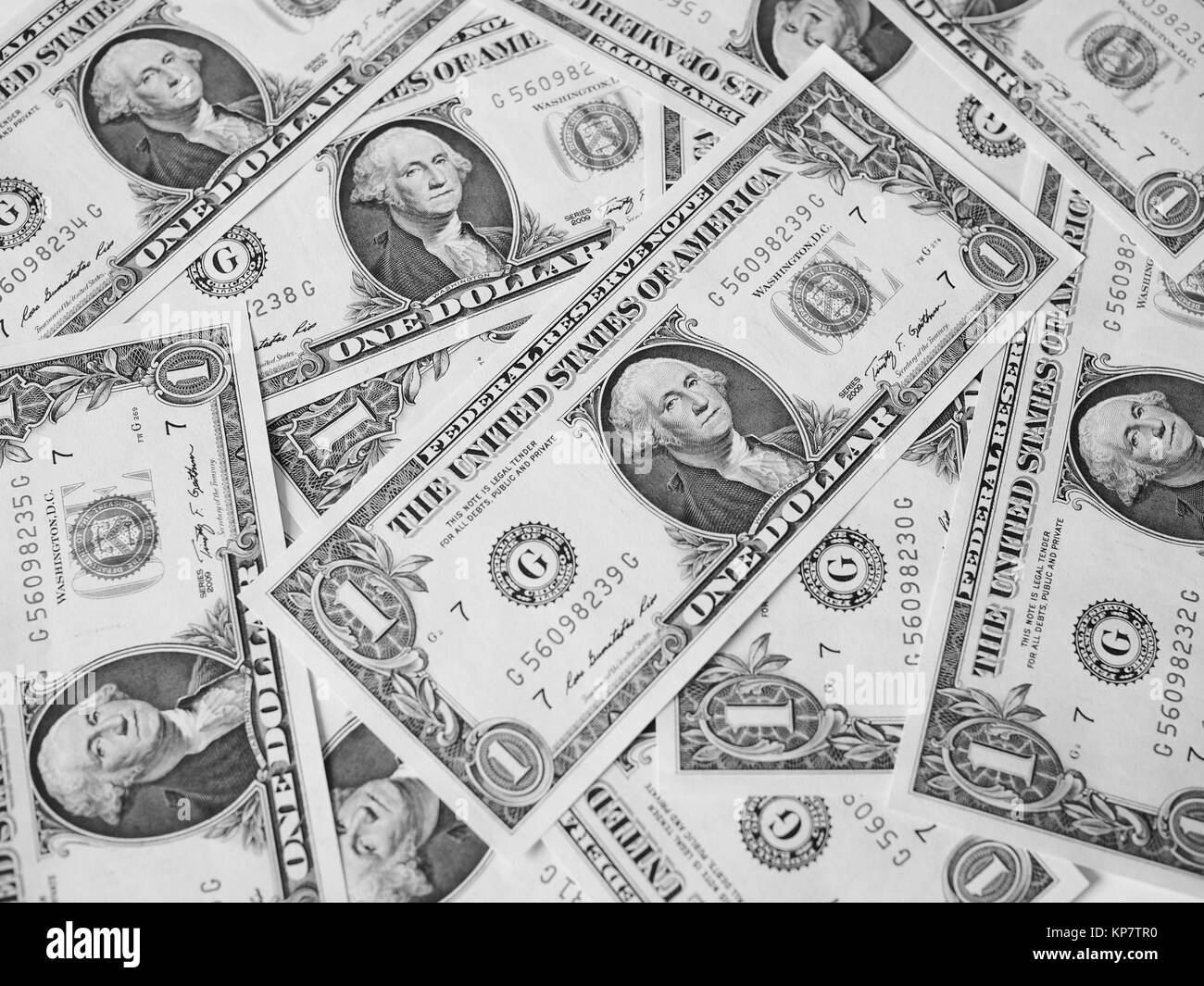 Schwarze und weiße Dollar Noten 1 Dollar Stockfoto