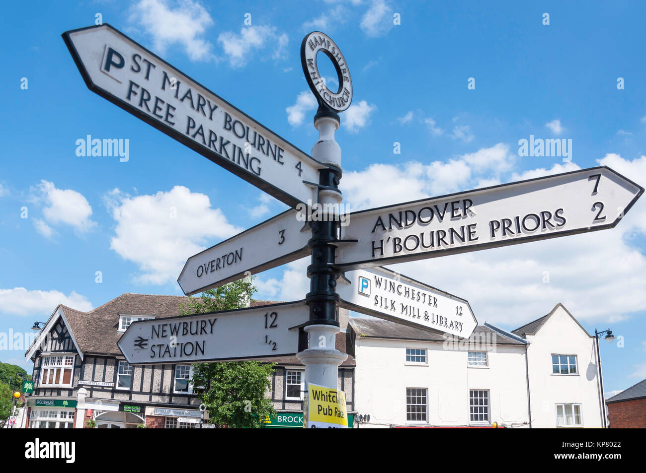 Fingerpost Wegweiser, Winchester Straße, Whitchurch, Hampshire, England, Vereinigtes Königreich Stockfoto