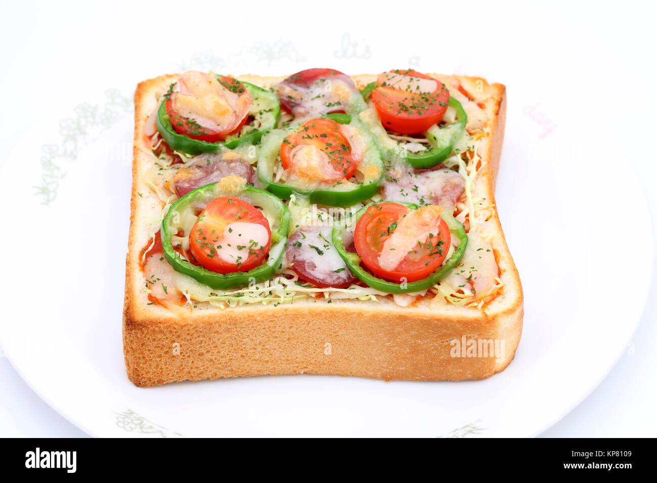 Hausgemachte Pizza Brot auf weißem Hintergrund Stockfoto