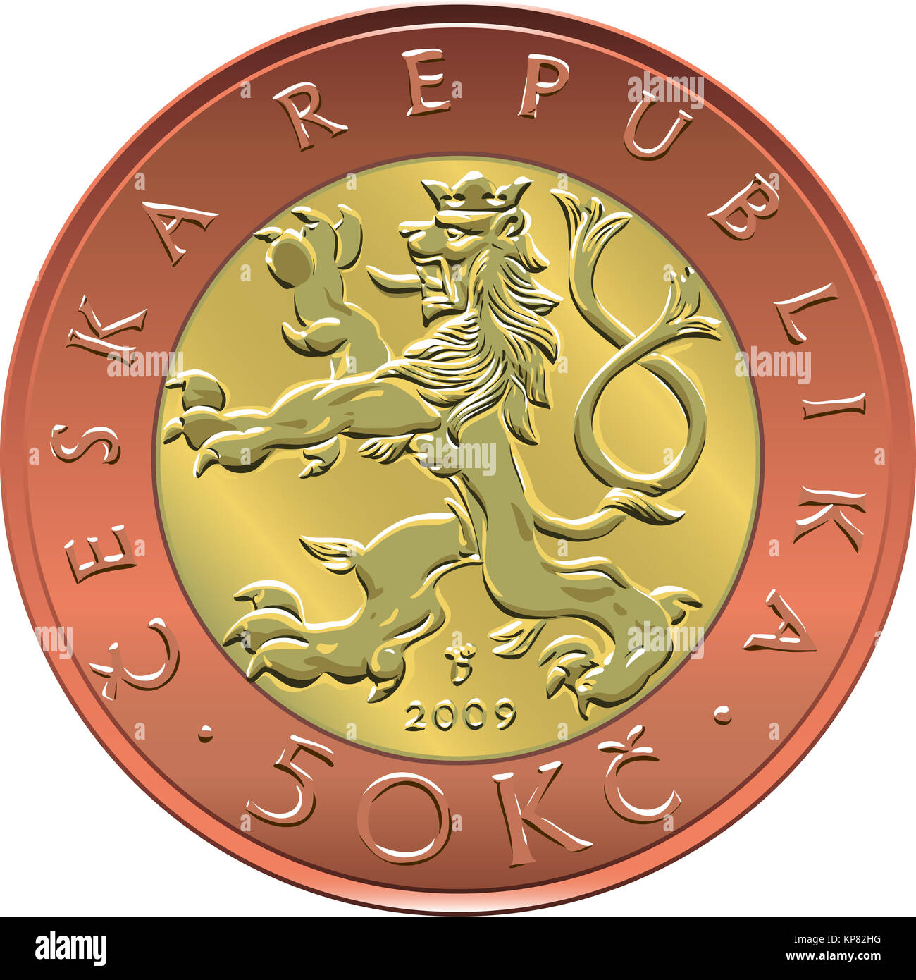 Vektor-Geld 50 Tschechische Kronen Goldmünze Stockfoto