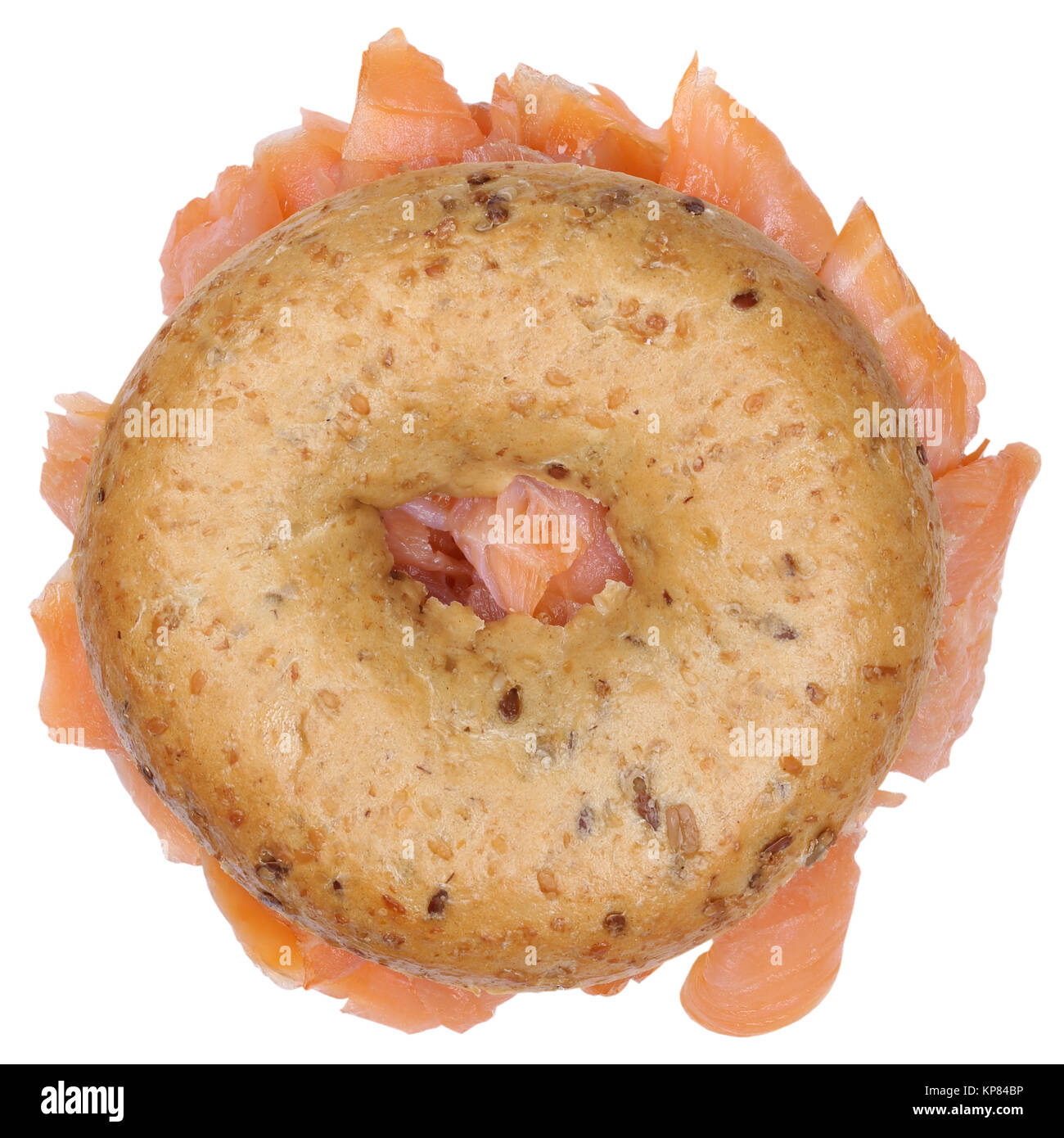 Bagel Brötchen belegte Brötchen mit Lachs Fisch von oben Stockfoto