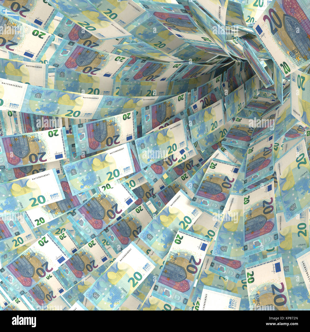 Geld wirbelt der zwanzig Euro notes Stockfoto