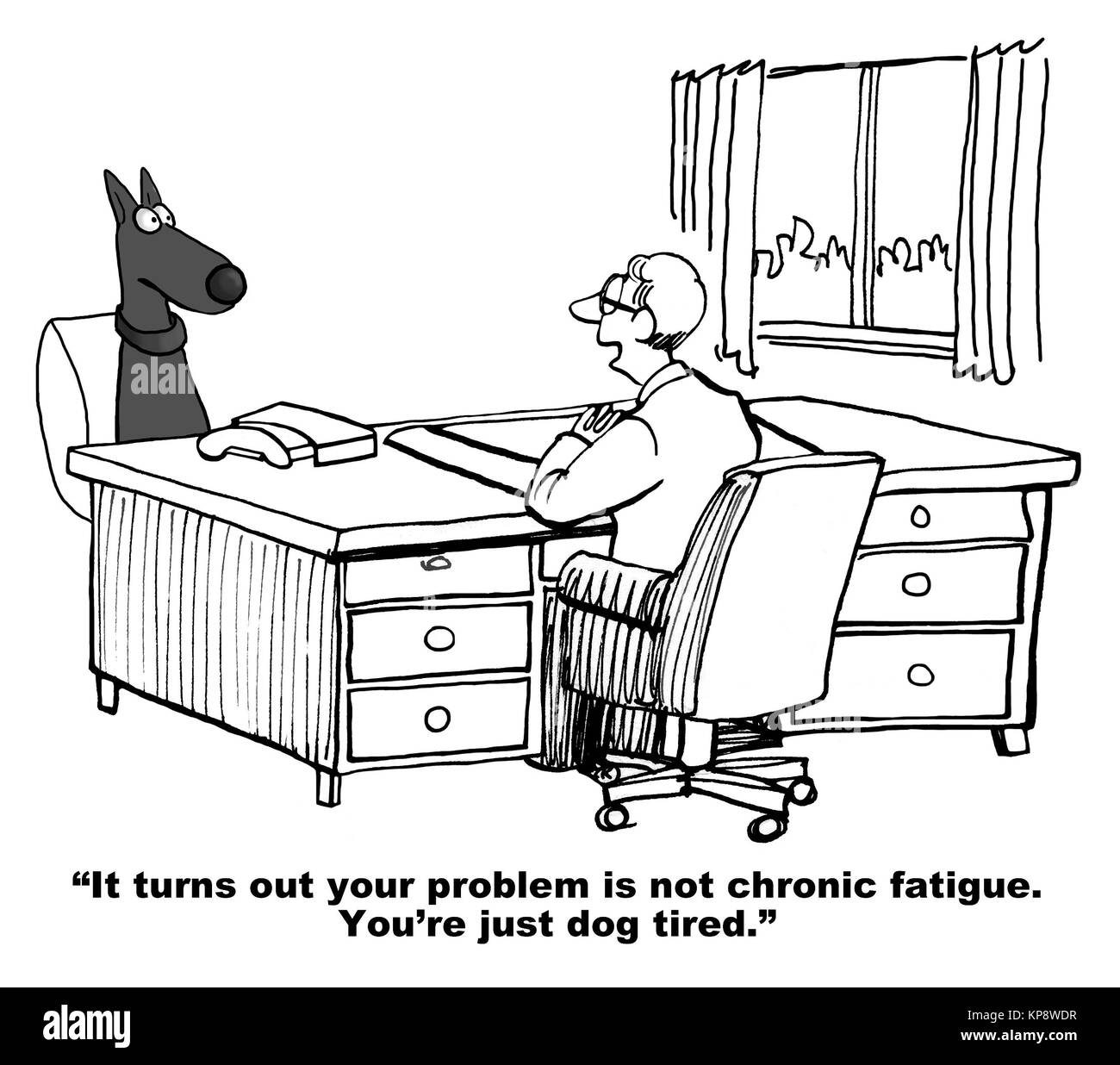 Der Tierarzt sagt der Hund die Diagnose ist, dass der Hund ist Hund müde. Stockfoto