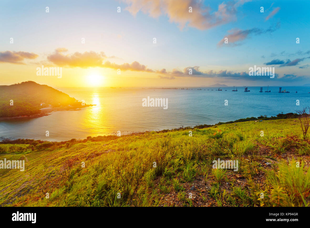 Sonnenuntergang in Tai O, Hong Kong Stockfoto