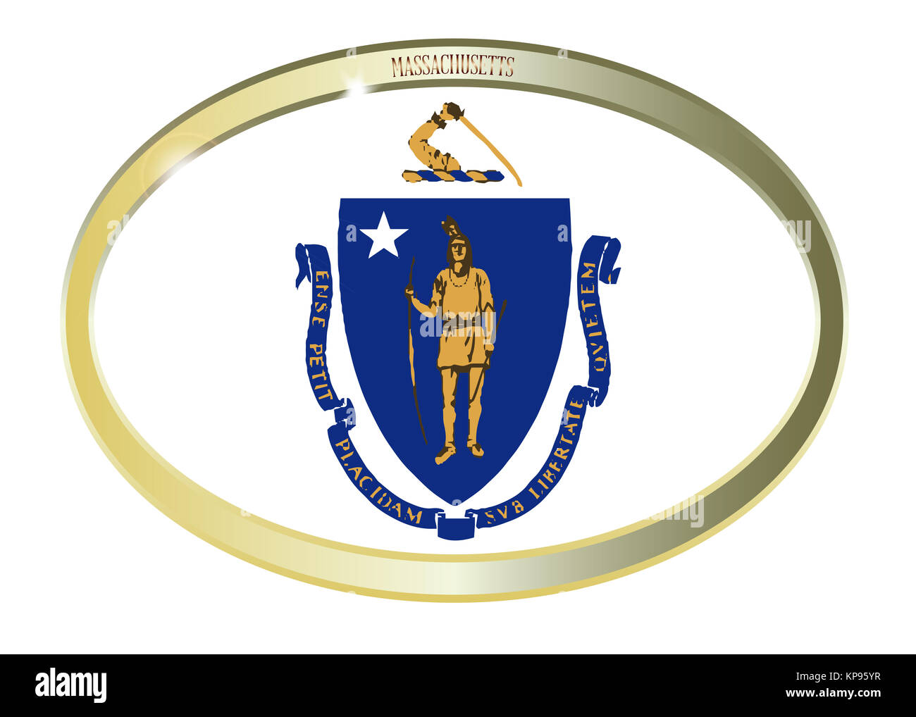 Massachusetts State Flag ovale Schaltfläche " Stockfoto