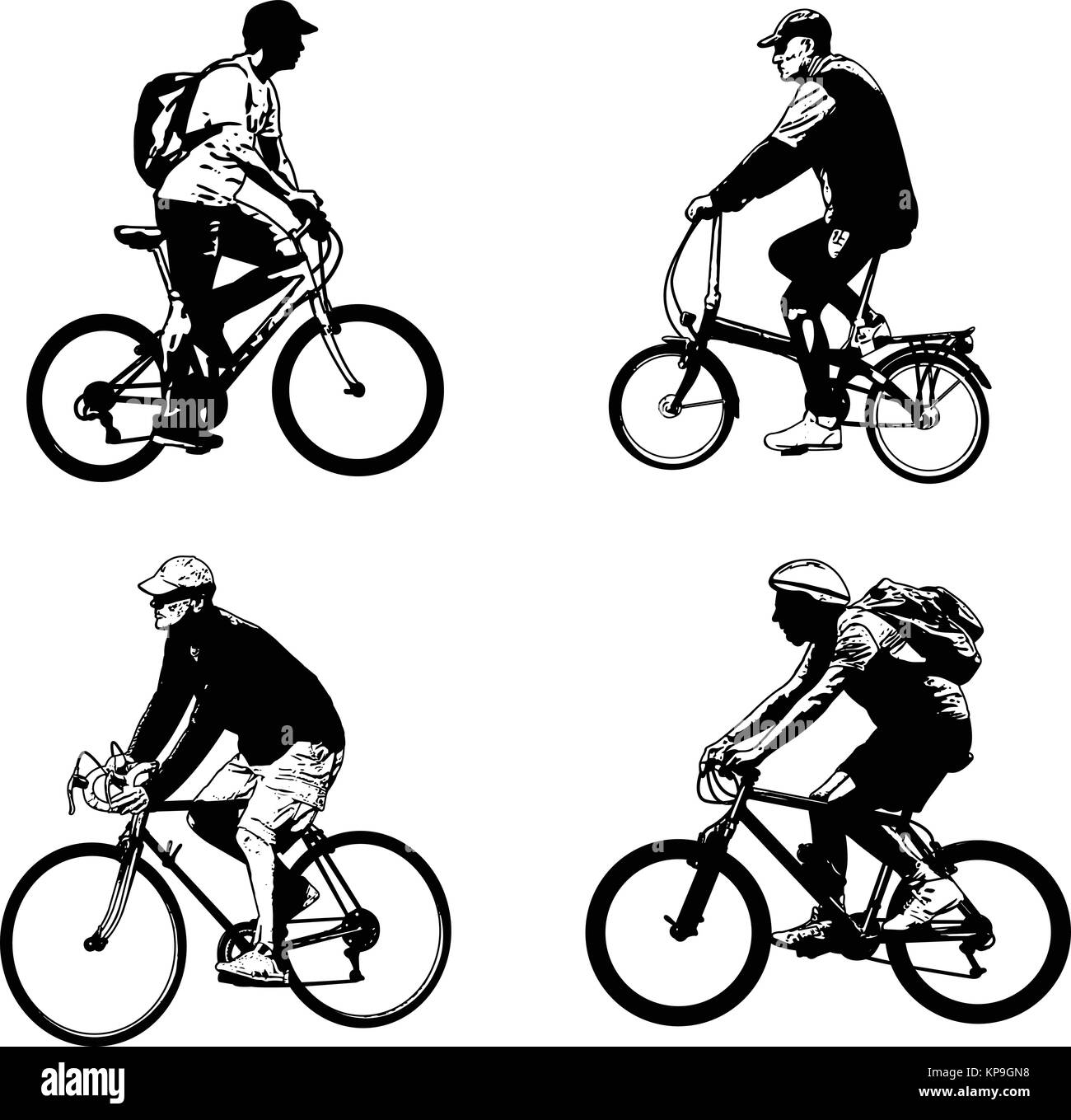 Radfahrer Skizze Silhouetten - Vector Illustration Stock Vektor