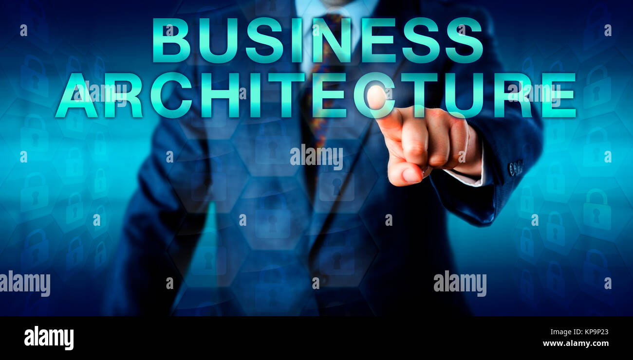 Exekutive berührende BUSINESS-Architektur auf dem Bildschirm Stockfoto