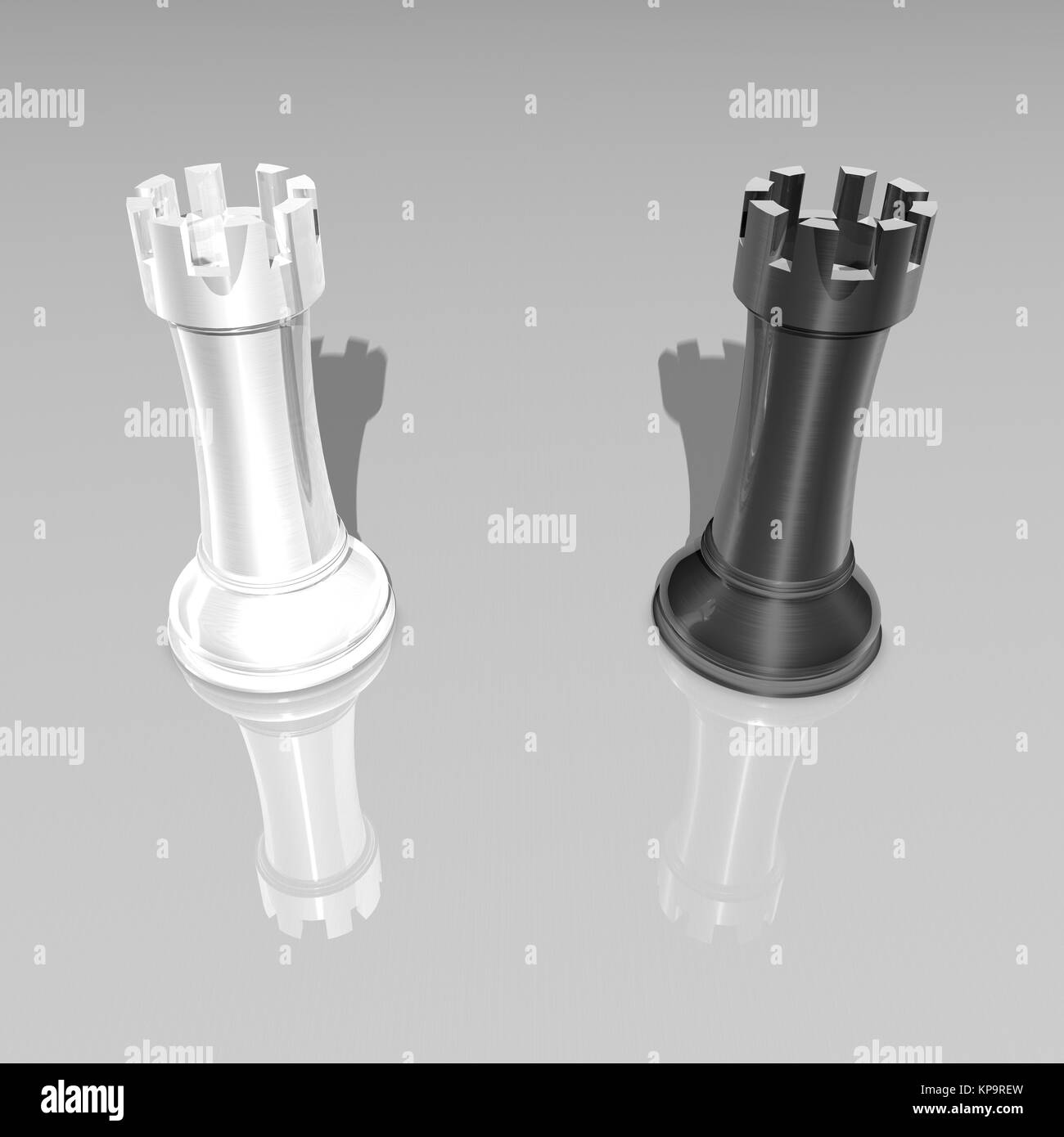 3D zwei Farbe Chessmans als Turm Stockfoto