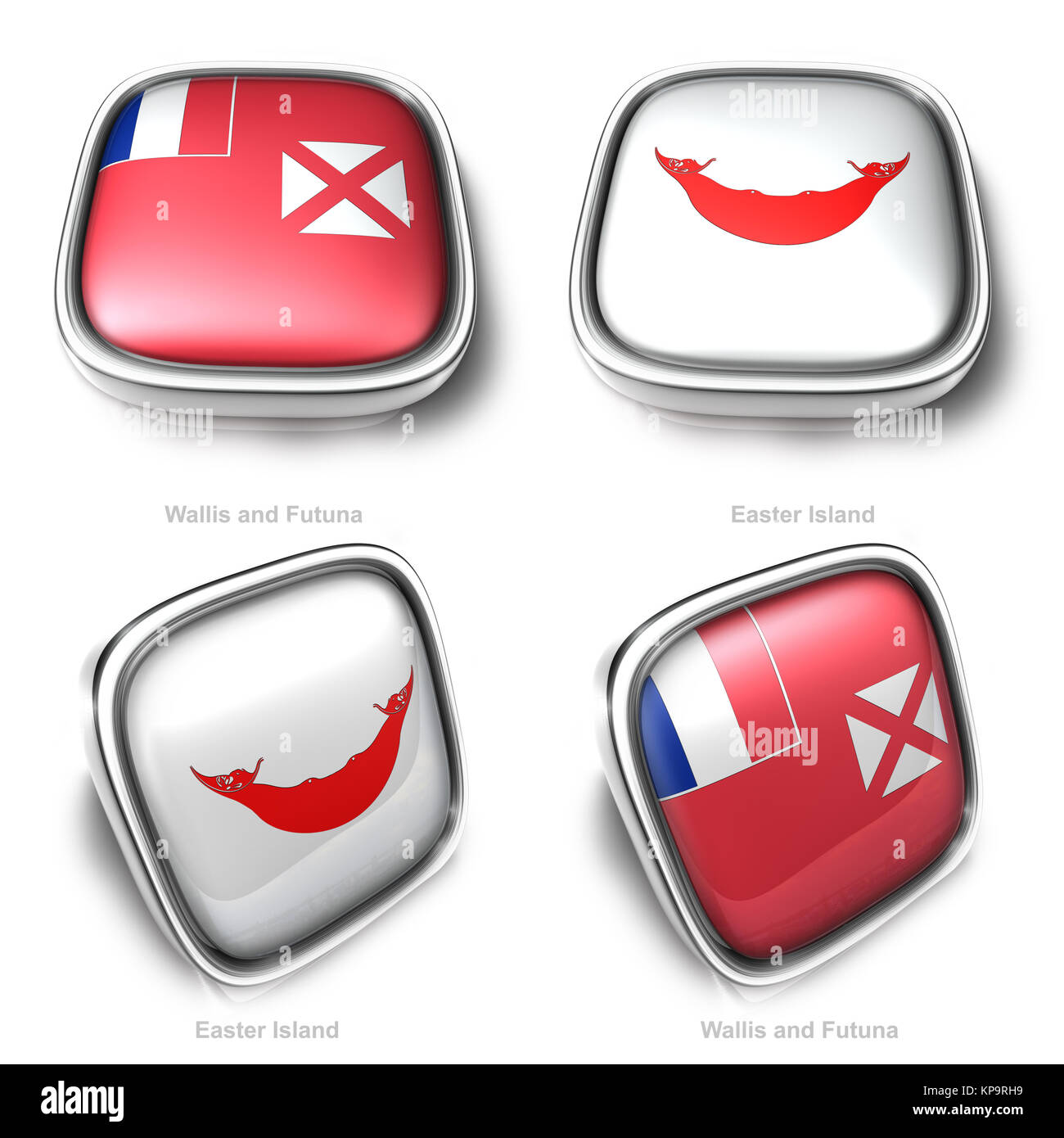 3d-Wallis Futuna und Easter Island Flagge button Stockfoto