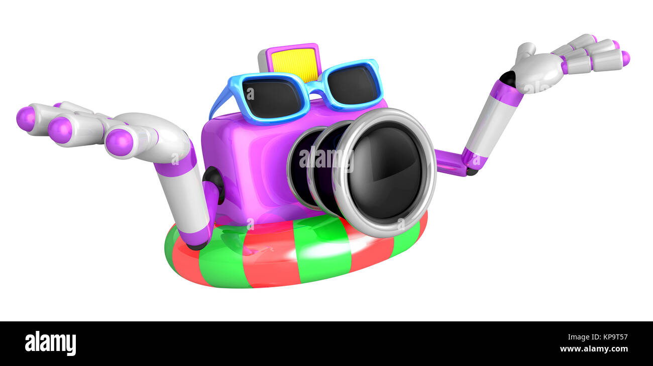 Lila-Kamera Charakter-Dip-u-Bahnfahrt. Erstellen Sie 3D Kamera-Roboter-Serie. Stockfoto