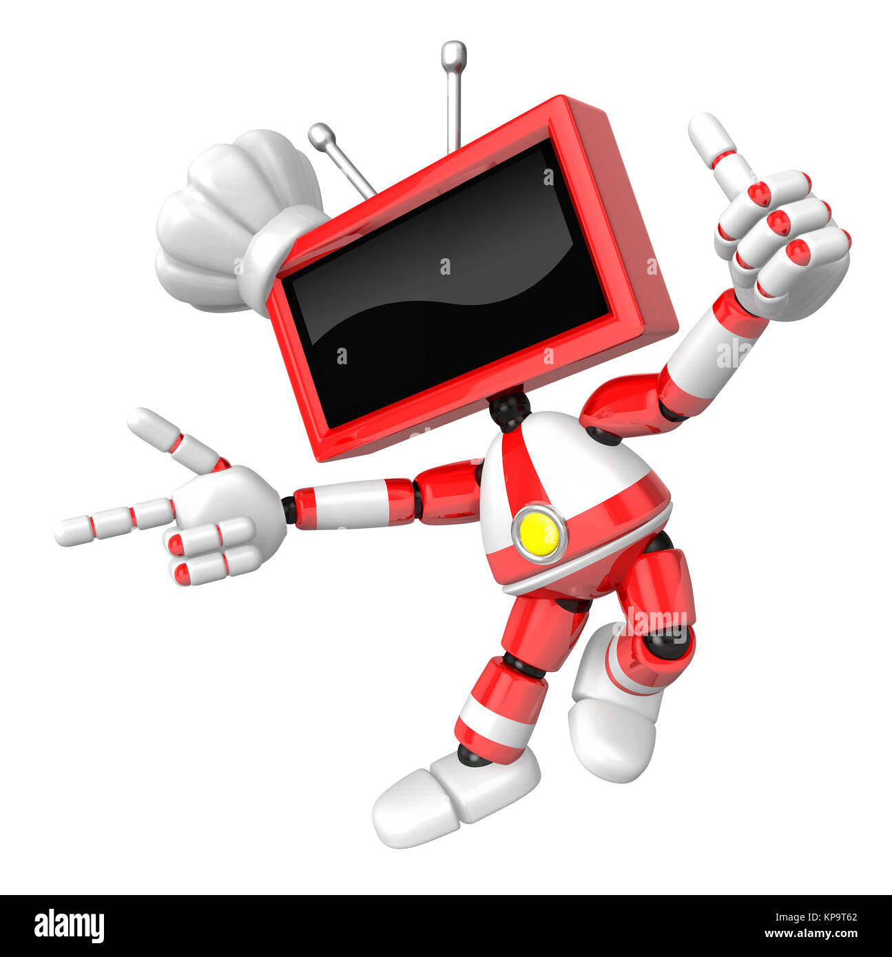 Red TV Charakter bitte Anleitung. Erstellen Sie 3D-Fernsehen Roboter Serie. Stockfoto