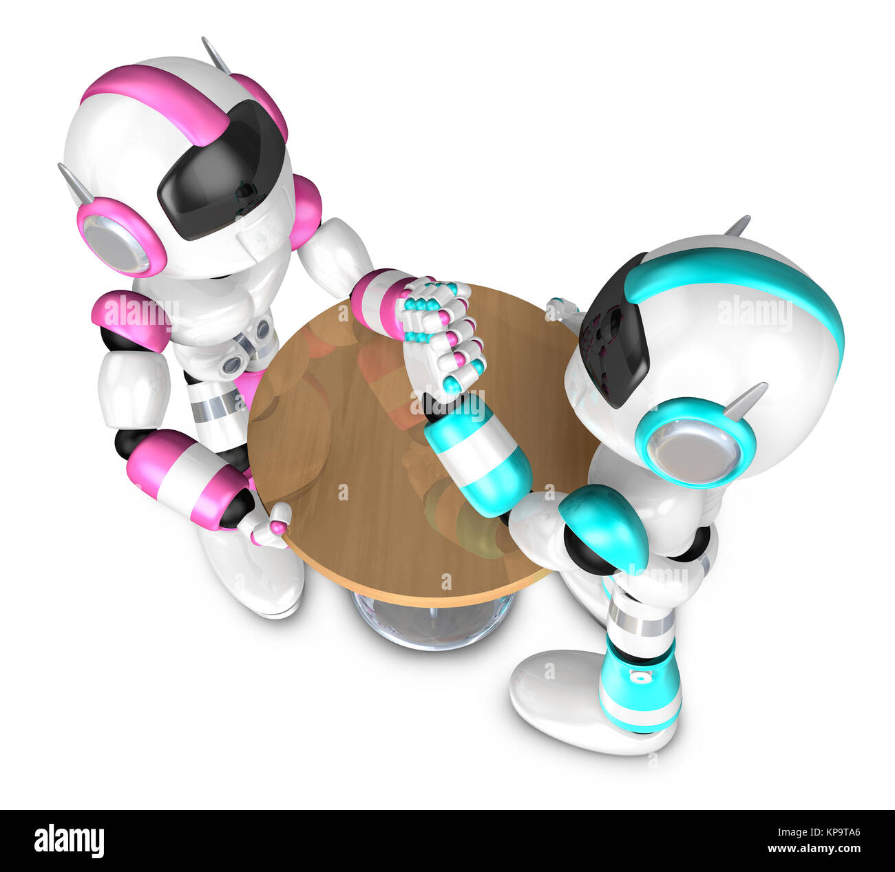 Die rosa Roboter und sky blue Robot Arm Wrestling Showdown. Erstellen