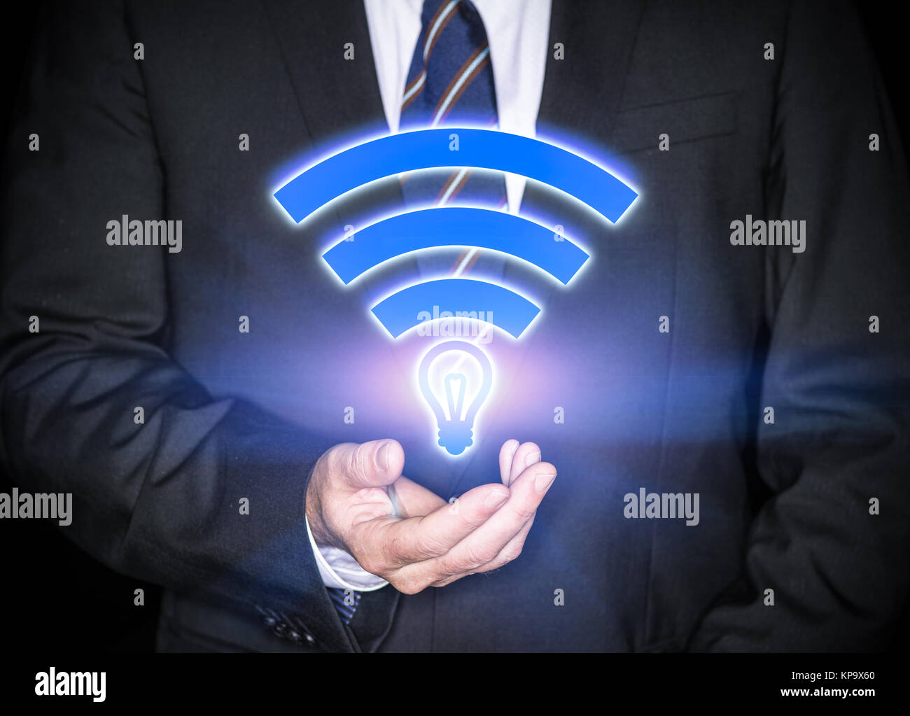 Li-Fi W-LAN-Technologie, Internet und Netzwerk Konzept - Junge Unternehmer Li-Fi High speed Verbindung aktiviert Stockfoto