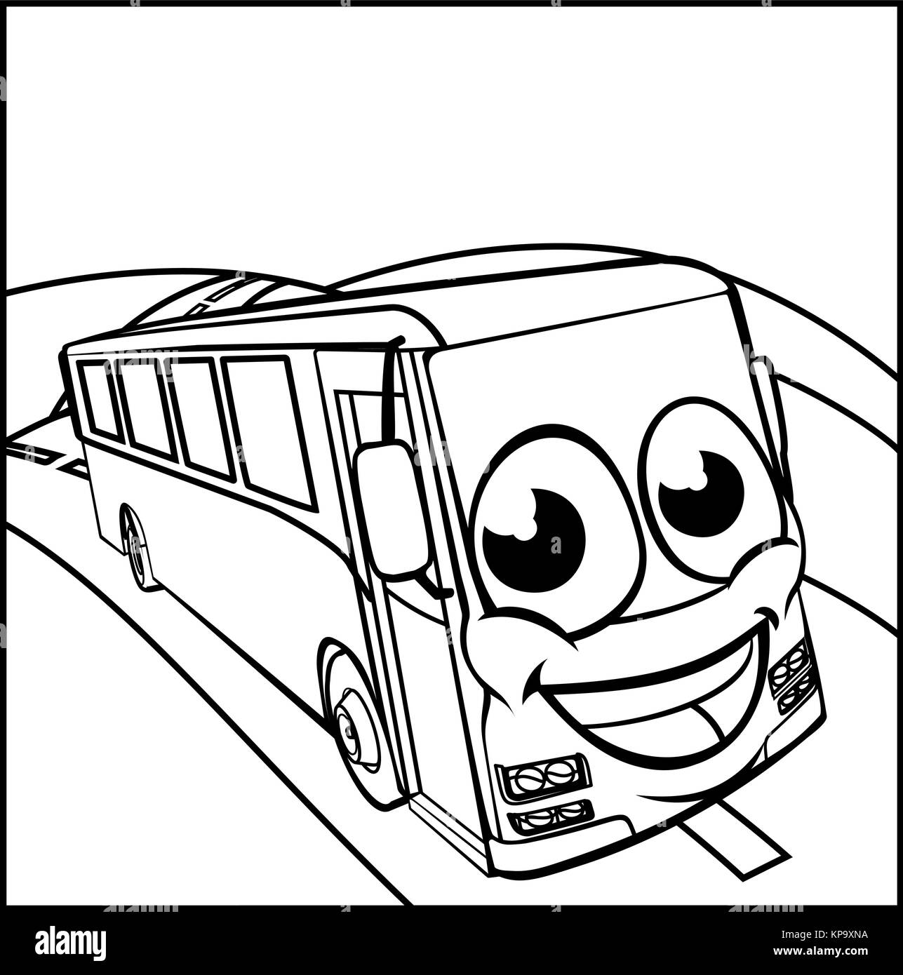 Coach Bus Zeichentrickfigur Maskottchen Szene Stock Vektor