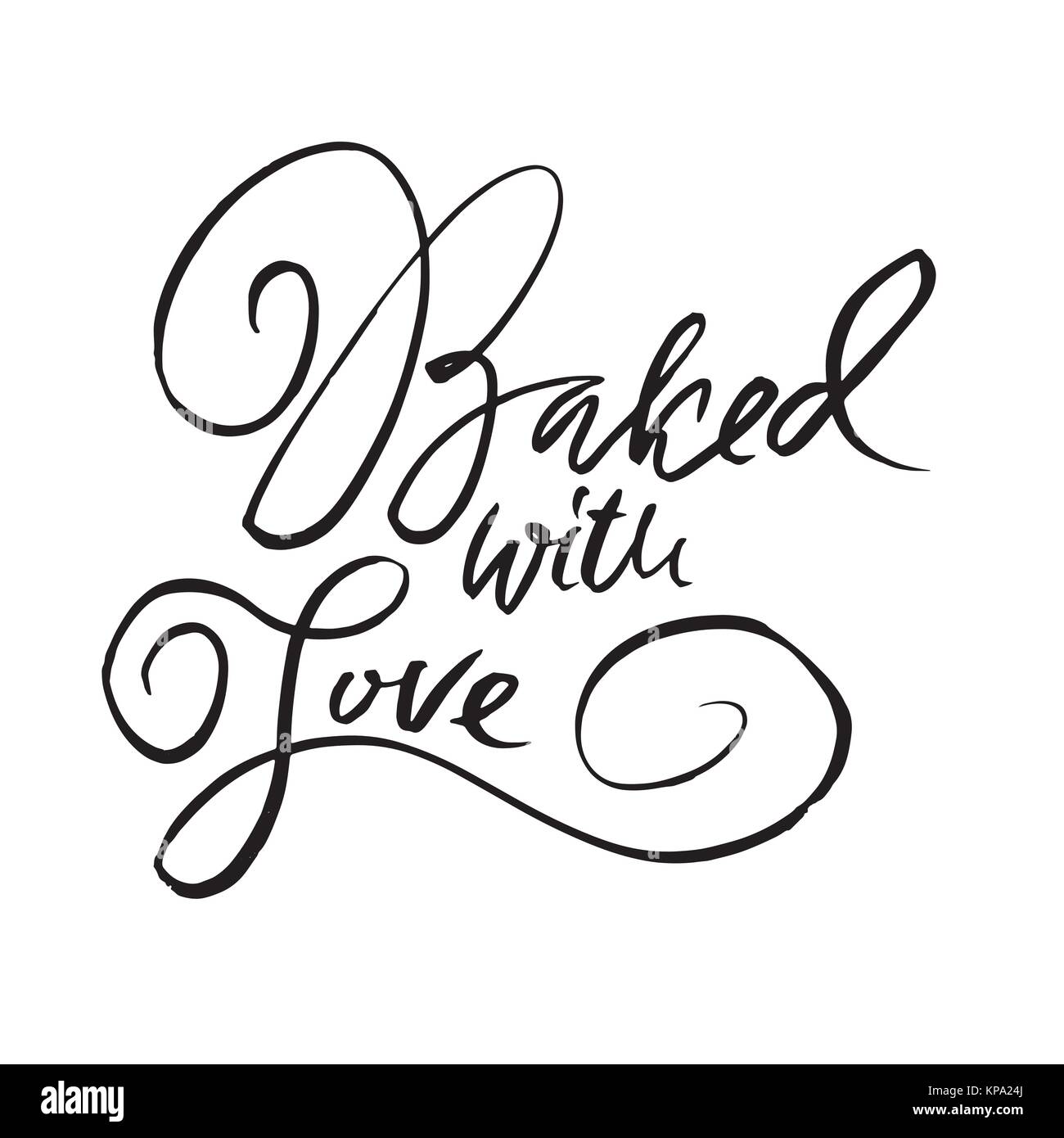 Mit Liebe gebacken. Hand trockenen Pinsel Schriftzug gezogen. Modernes Logo für Ihr Produkt und Shop. Vector Illustration. Stock Vektor