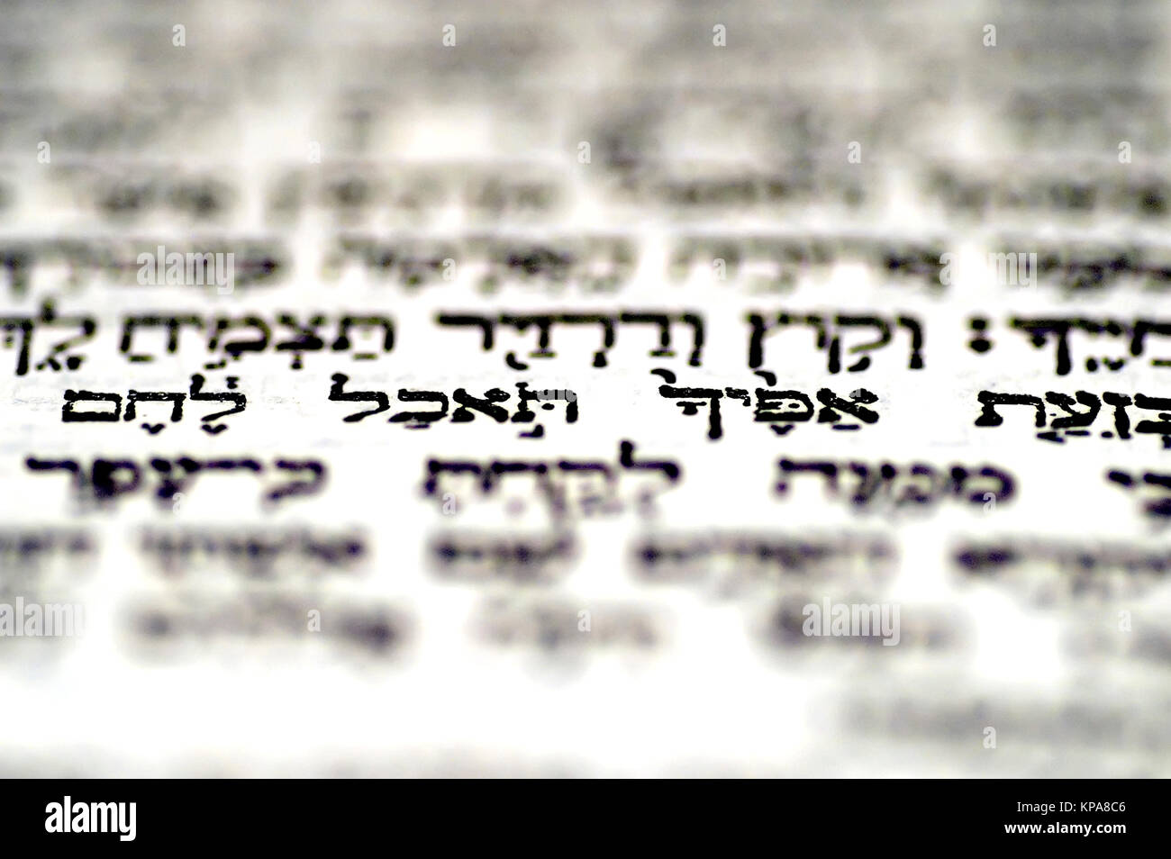 Mose 3, 19: "Im Schweiße deines Angesichts sollst du dein Brot essen" Der Hebräische Text im Buch Genesis Kapitel 3 Mit dieser Passage in Stockfoto