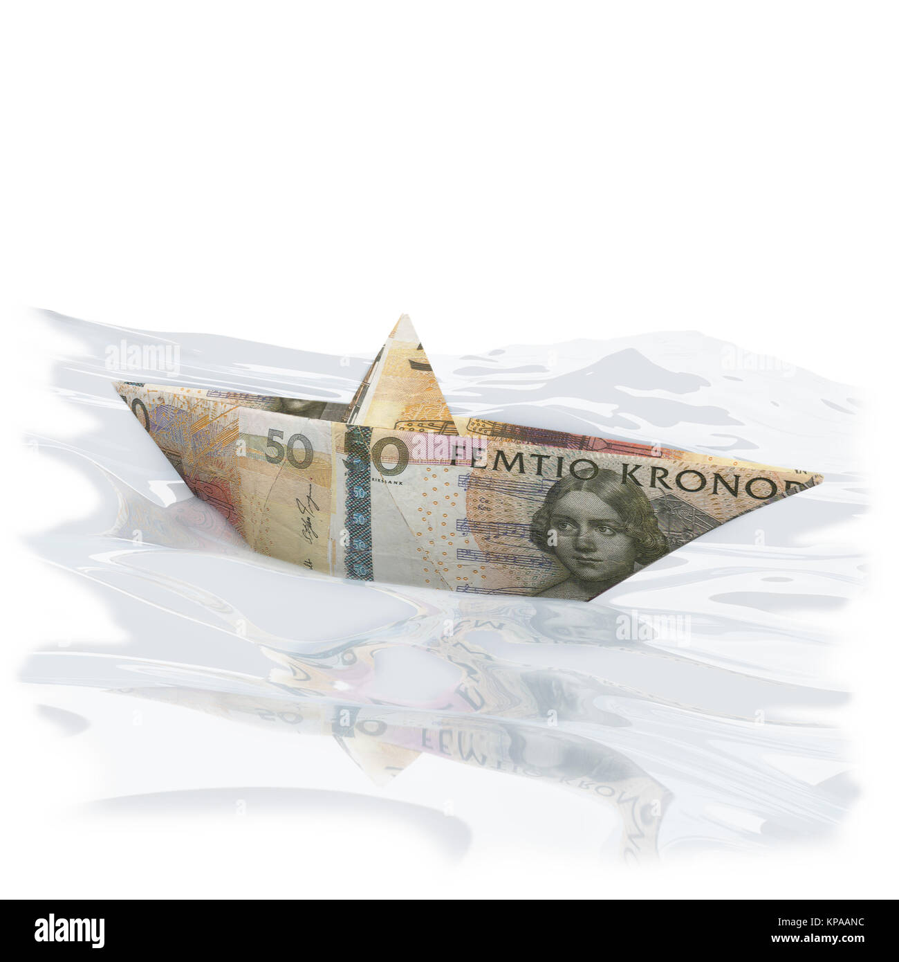 Papier Boot mit 50 schwedische Kronen Stockfoto