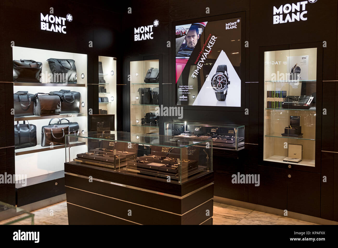 Der Montblanc Abteilung bei Macy's Herald Square Verkauf edler Schreibgeräte, Uhren und Lederwaren. Stockfoto