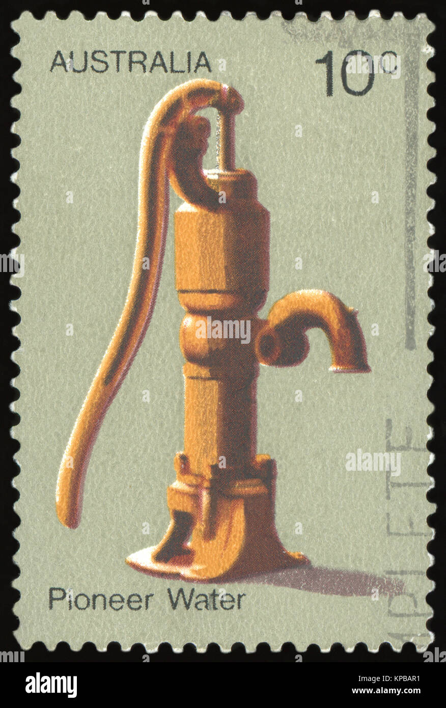 Australien - ca. 1972: einen Stempel in den Australien gedruckten zeigt, Wasserpumpe, australischen Pionier Leben, ca. 1972 Stockfoto