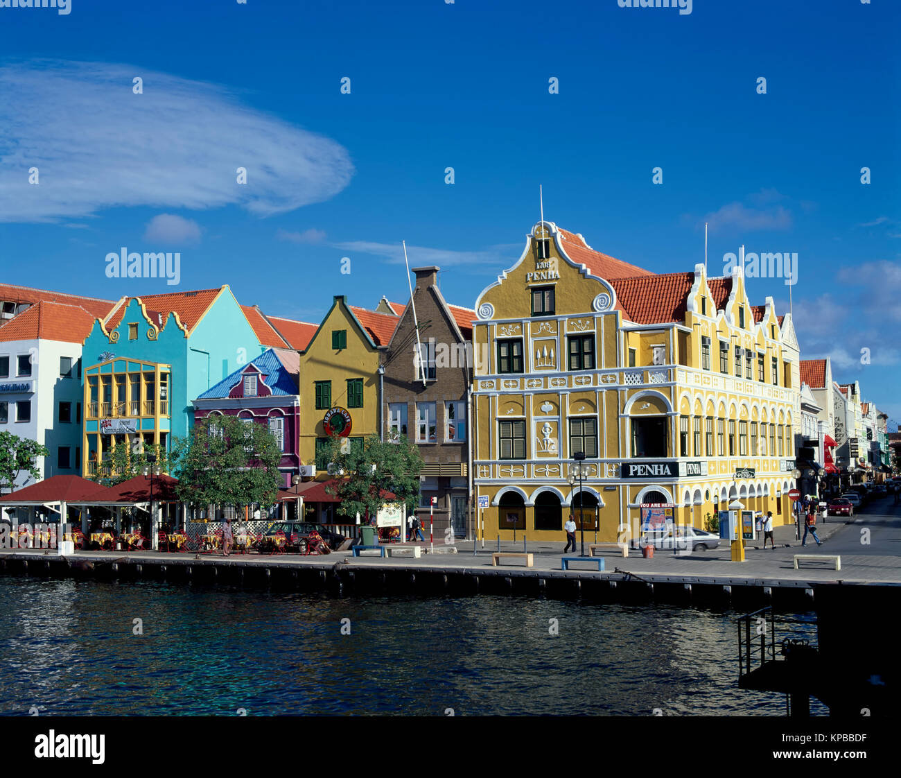 Willemstad, Häuser in Handelskade, Curacao, Niederländische Antillen Stockfoto