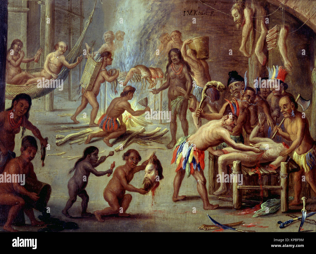 Kessel Le Vieux Szene von Kannibalismus im Jahre 1644 in Brasilien Stockfoto