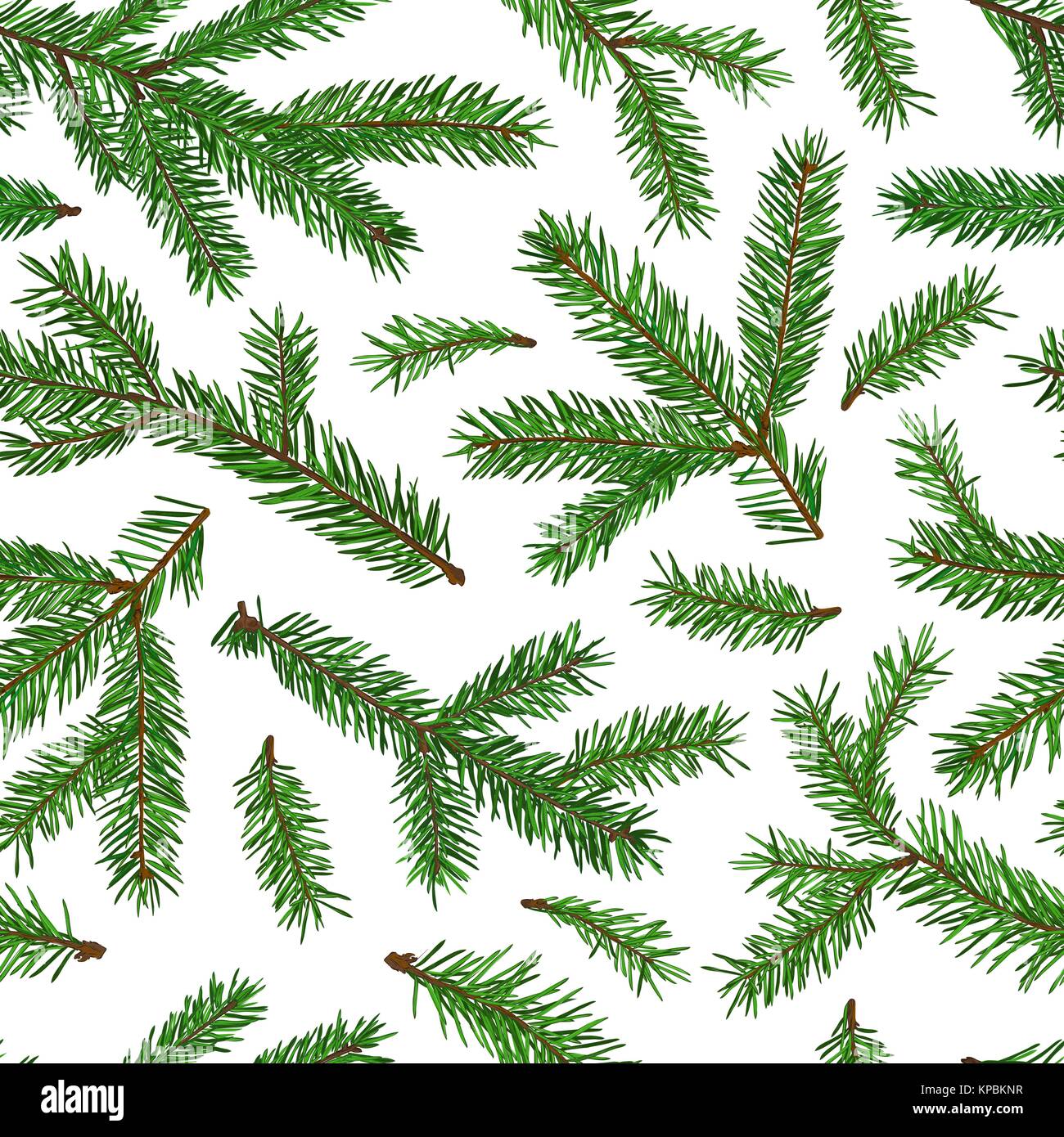 Realistische grüne Tanne Zweige nahtlose Muster auf weißem Hintergrund. Weihnachten, Neujahr Symbol. Stock Vektor